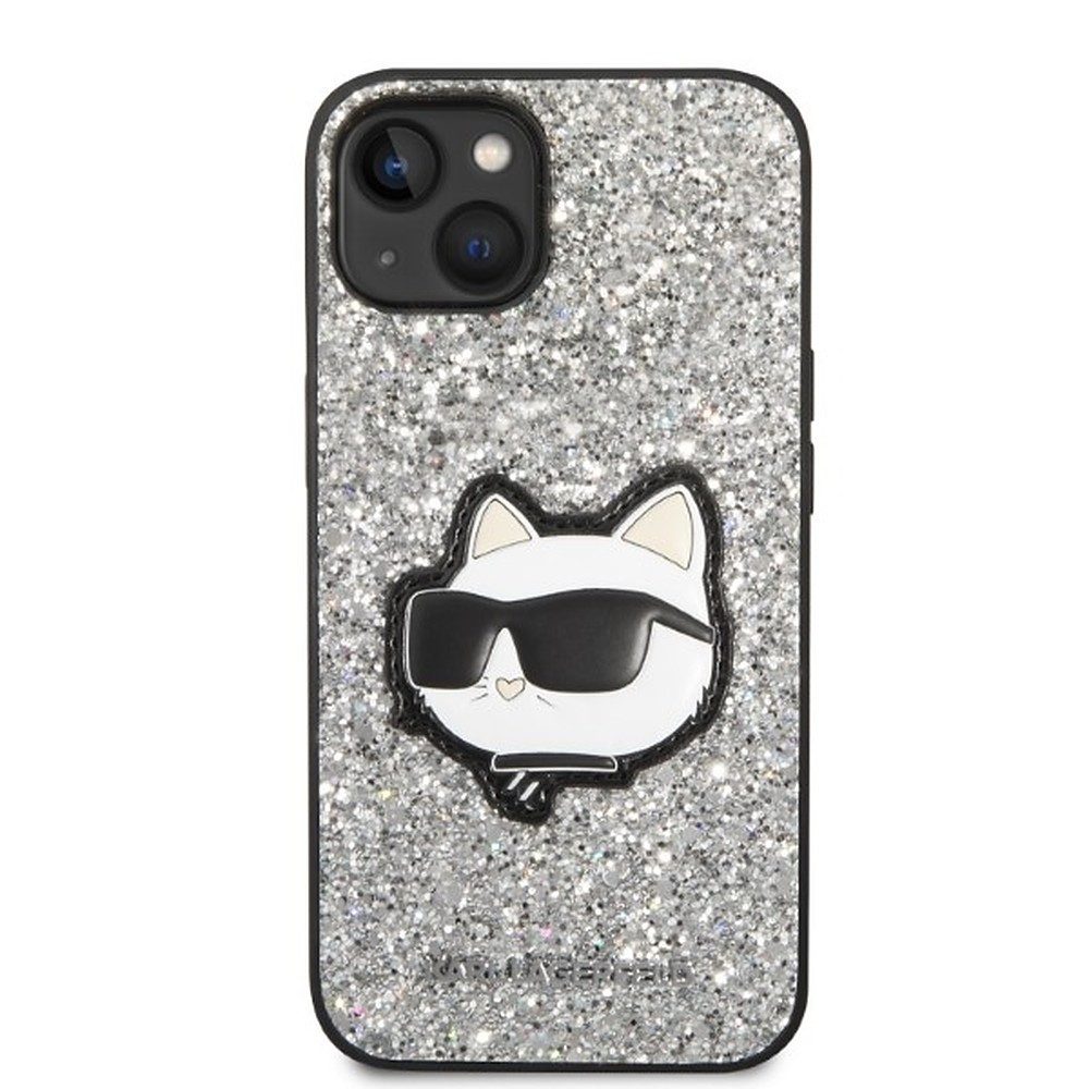 KARL LAGERFELD Handyhülle Schutzhülle Rückschale Katzenmotiv 6,1 Zoll, Glitzer, Choupette-Aufnäher, präzise Passform