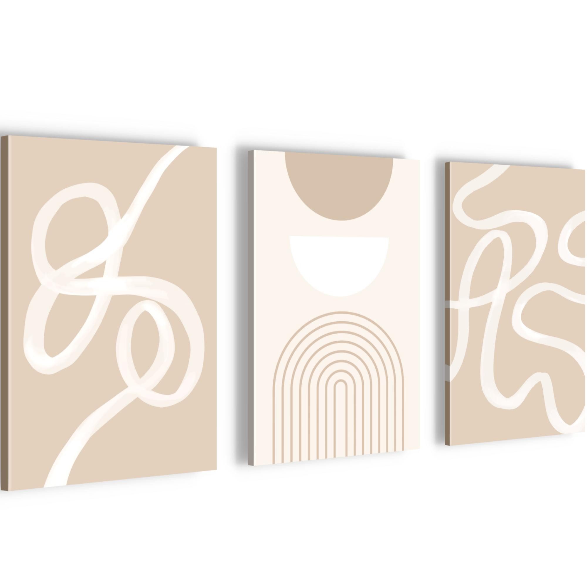 Novart Wandbild Abstrakt für Schlafzimmer Büro 3 Bilder Beige Linien N044530a, 20 x 30 cm - 3 Bilder