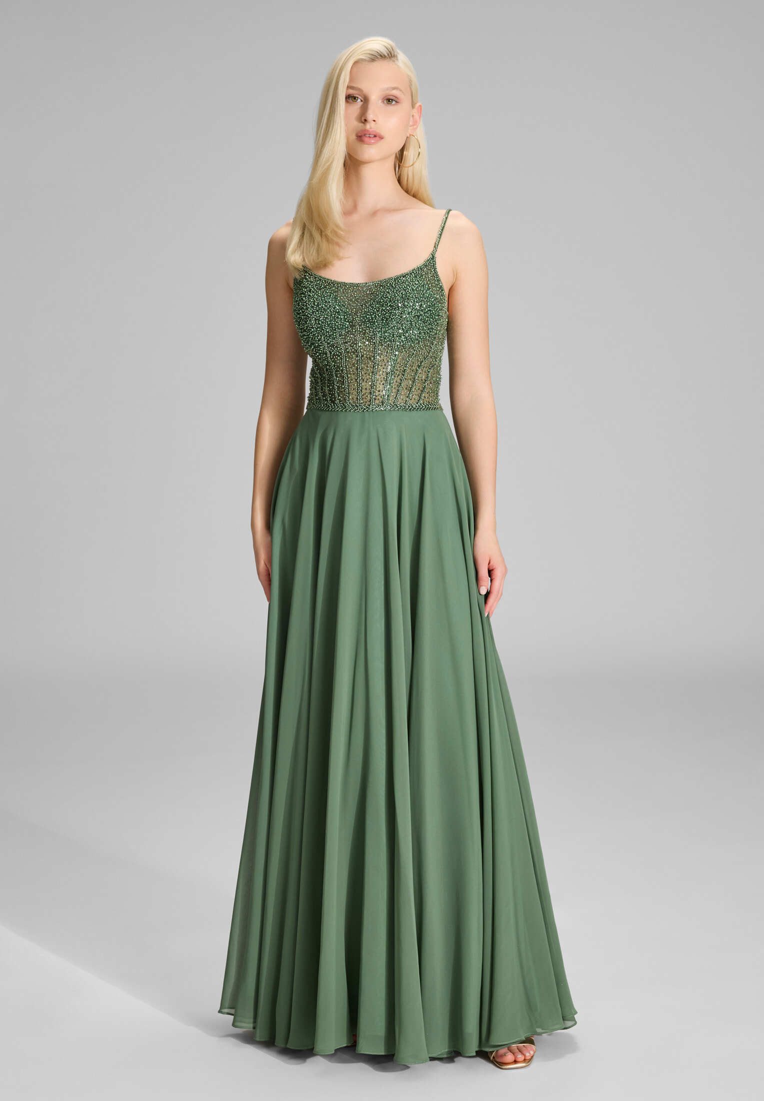 Hey Kyla Abendkleid - Chiffonkleid mit besticktem Top Taillierter Schnitt mit ausgestelltem Rockteil