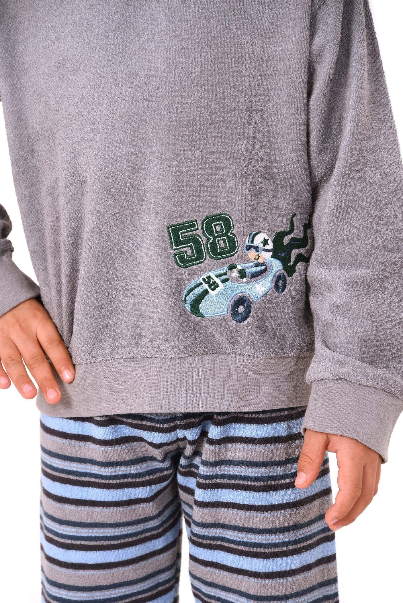 Normann Pyjama Jungen Frottee Pyjama langarm mit Bündchen und Renn Auto Motiv – Bild 2 von 4