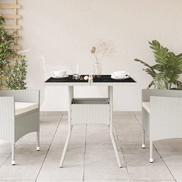 vidaXL Gartentisch Gartentisch mit Glasplatte Weiß 80x80x75 cm Poly Rattan