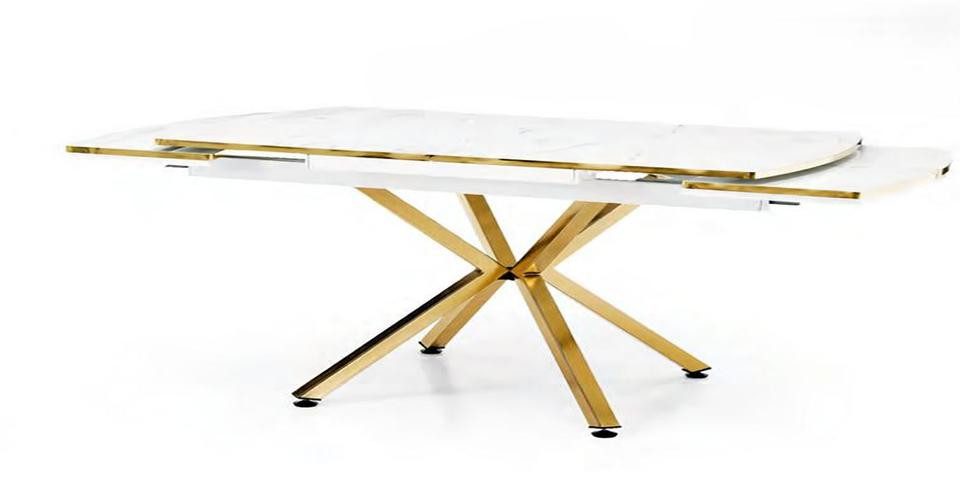 JVmoebel Esstisch Luxus Esstisch Tisch Ausziehbar Weißer Golden X-Tischbein günstig online kaufen
