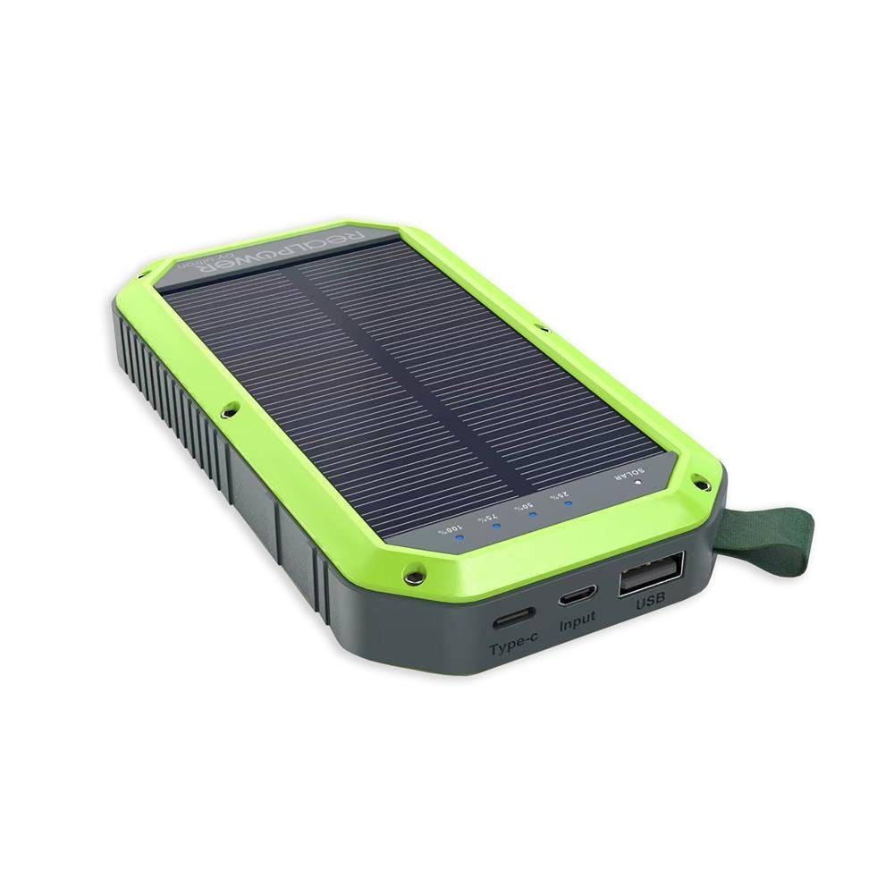 Realpower PB-10000 Solar Powerbank, mit LED Lampe 10000 mAh USB-C QI