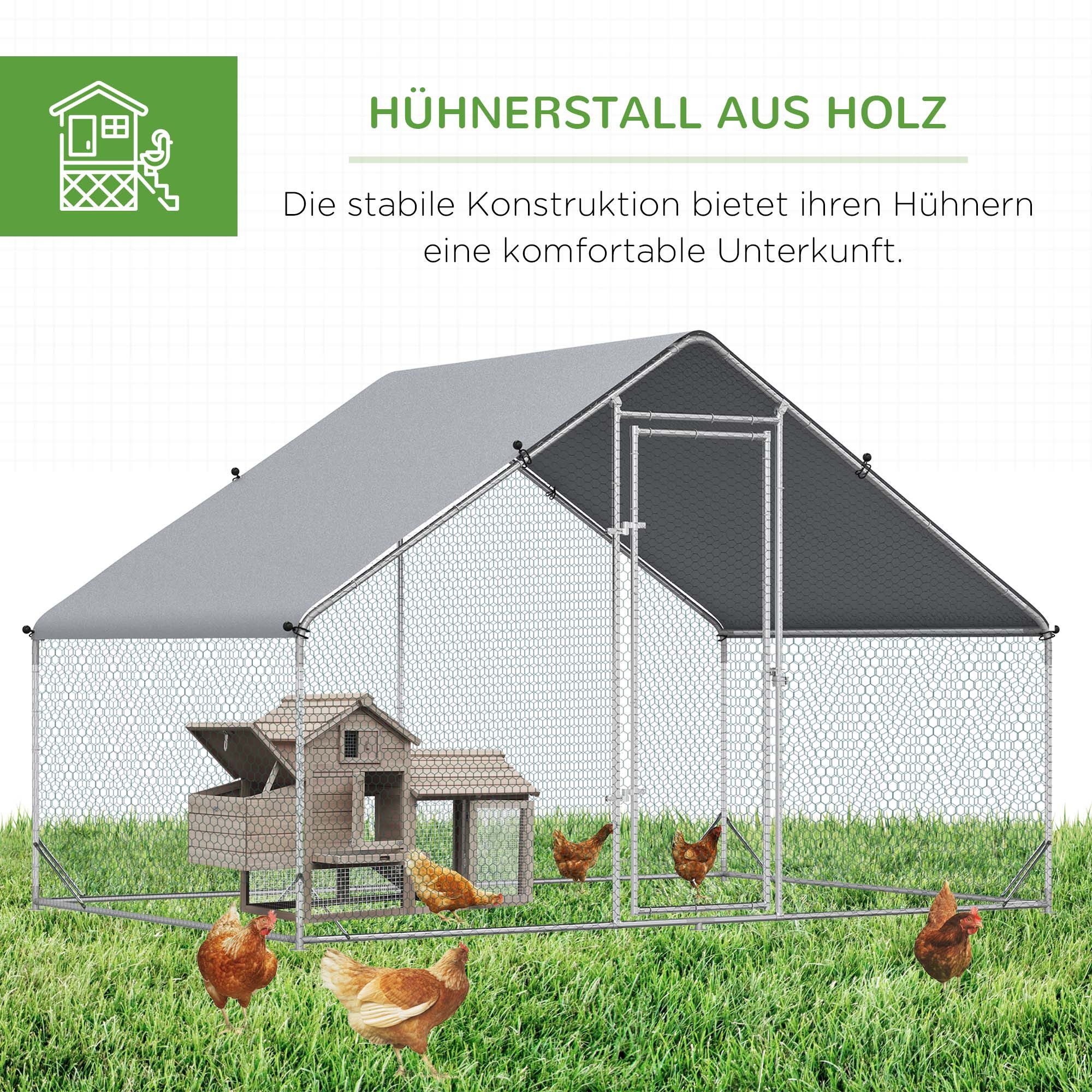 PawHut Hühnerstall 3x2x2 m Freilaufgehege mit Dach, Tür und Schloss, Verzinkter Stahl, für 4-6 Hühner, Kleintiere, Silber+Grau – Bild 5 von 5