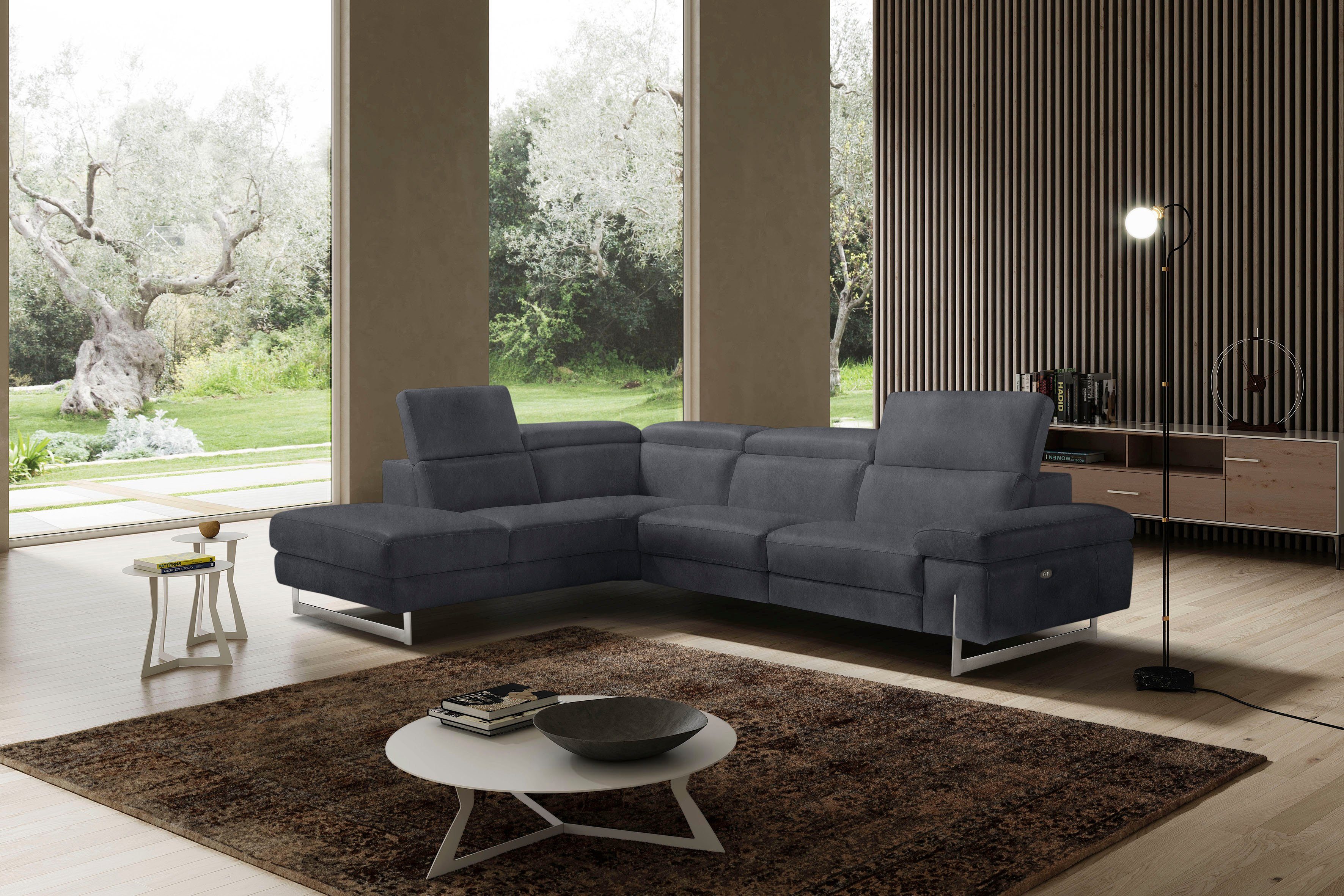 Egoitaliano Ecksofa Candice, elegant, edel und bequem, erstklassiger Sitzkomfort, L-Form, inkl. 2 elektrischer Relaxfunktionen, Bedienung über Taste an Armlehne