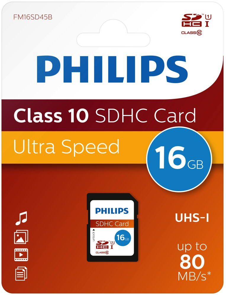 Philips Philips SDHC Karte 16GB Speicherkarte UHS-I U1 Class 10 Speicherkarte