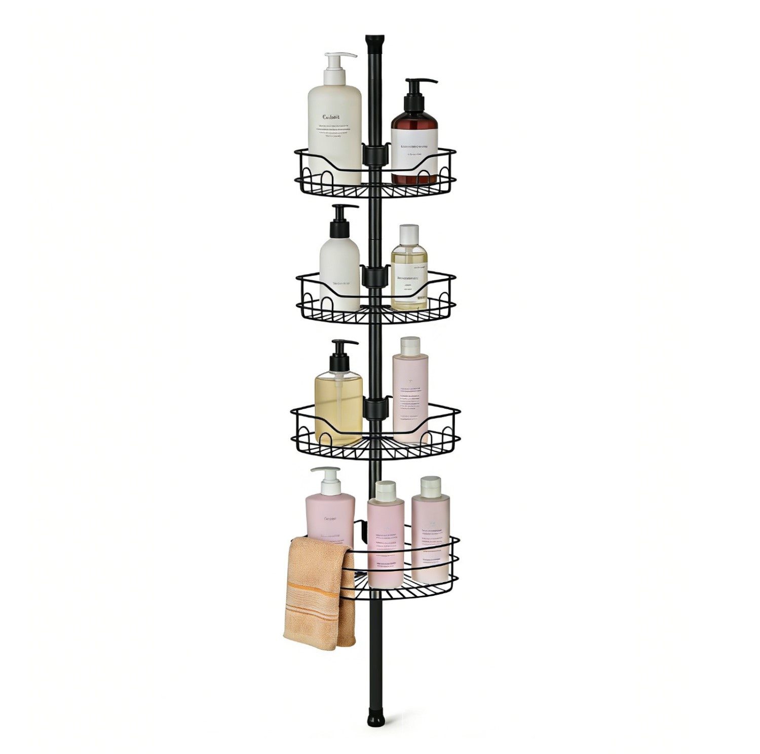Sekey Duschregal Teleskop-Duschregal ohne Bohren, Eckablagen mit 4 Körbe, Eckregal Bad, Clipsystem, 80–310 cm, schwarz
