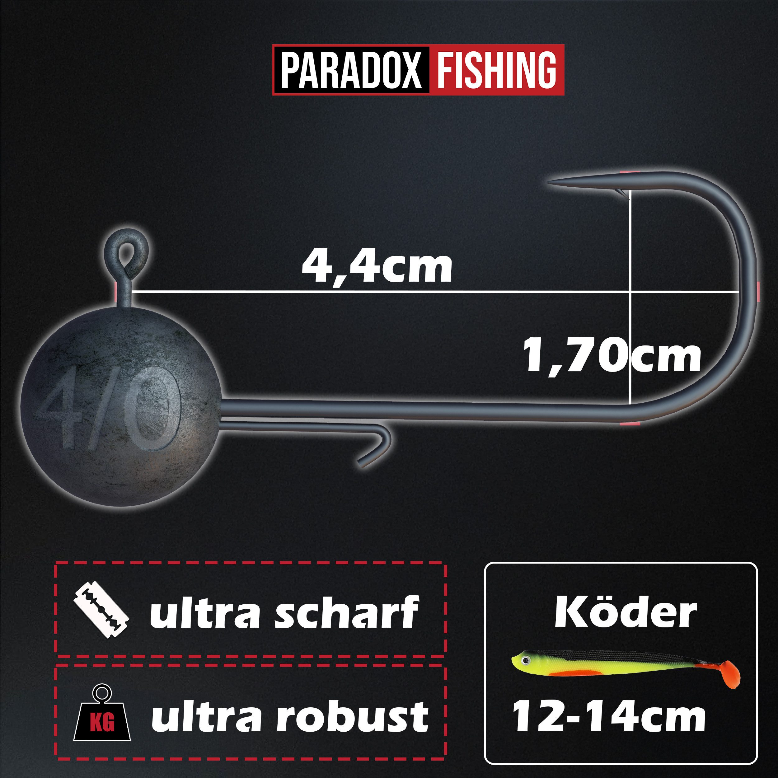 Paradox Fishing Jighaken Jigköpfe Sets 2/0 3/0 4/0 5/0 5g-28g, (mit Box), Jigkopf mit Baitholder
