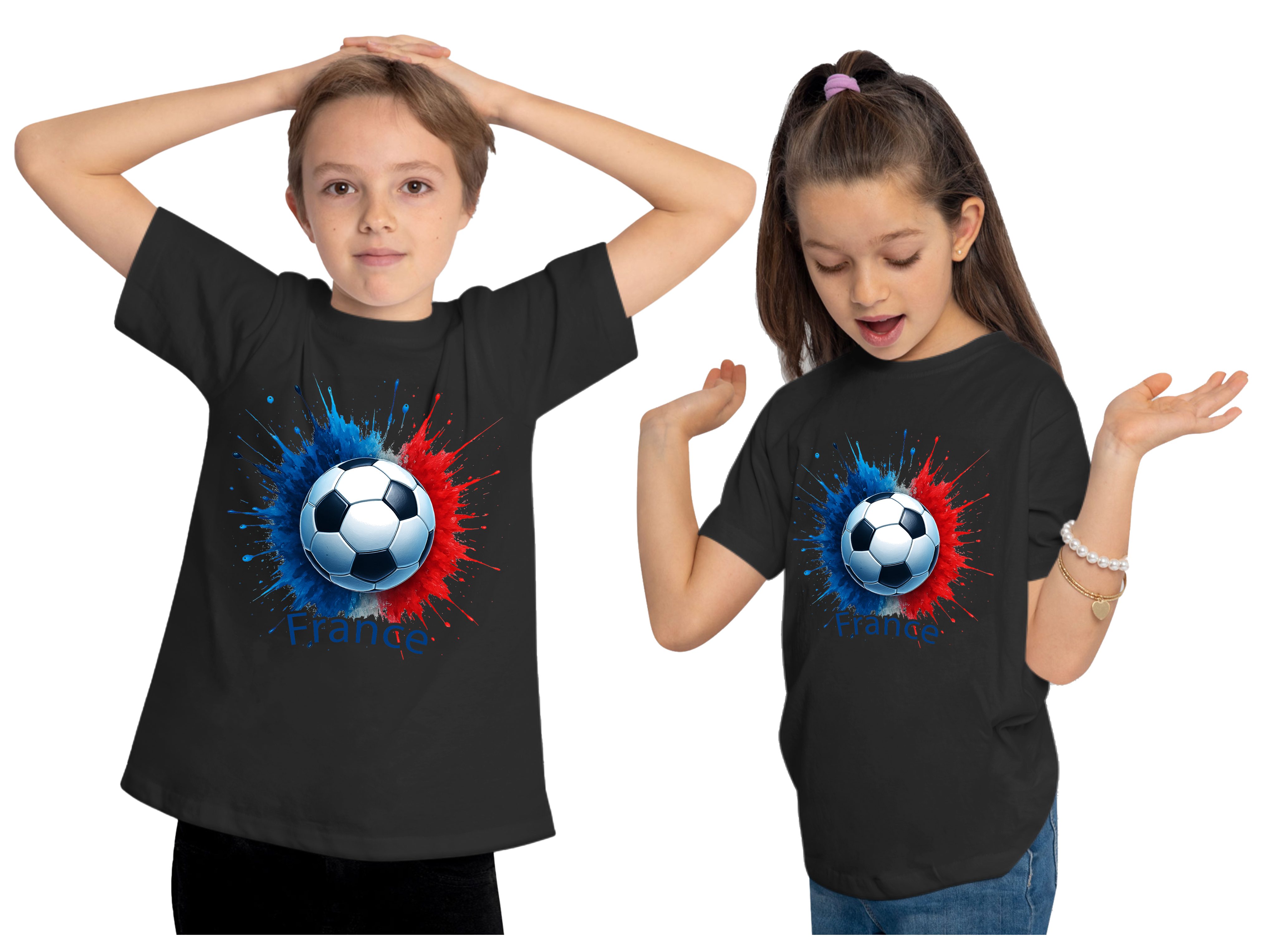 MyDesign24 T-Shirt Kinder Fussball Shirt - WM Shirt schwarz Kurzarm Fussball T-Shirt – Frankreich Fanshirt i676