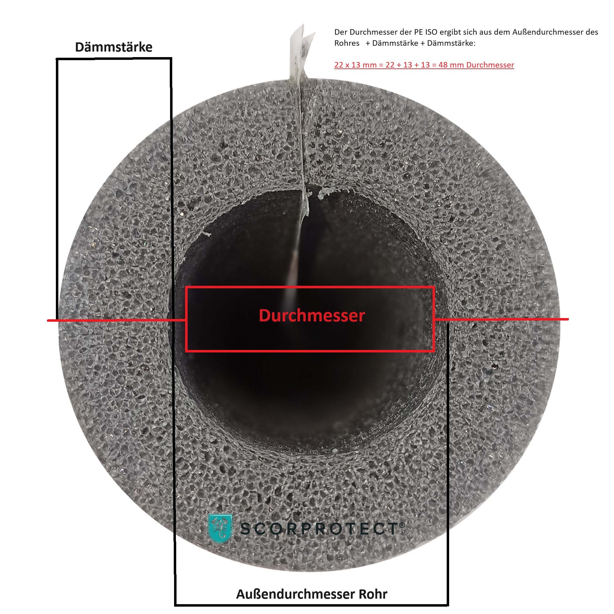 Scorprotect® Steinwolle PE Rohrisolierung selbstklebend 1 m Ware Farbe grau