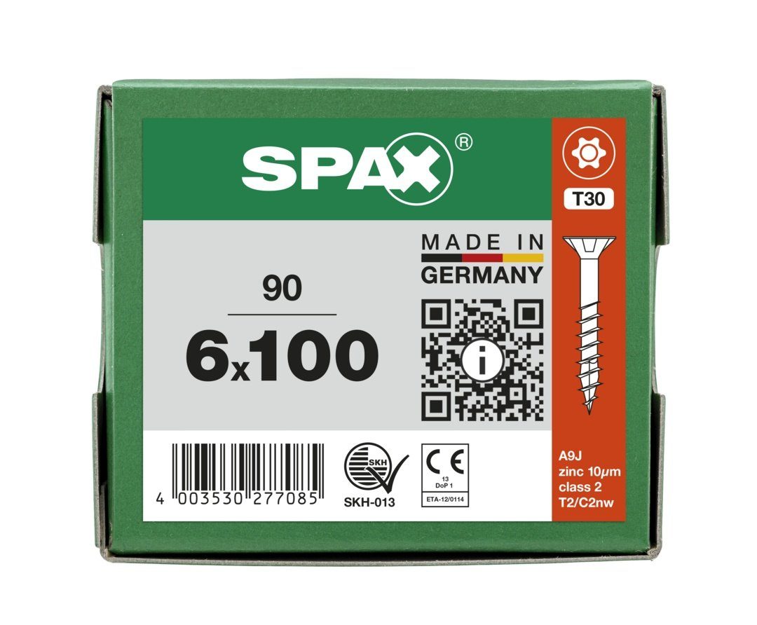 (Stahl verzinkt, mm Universalschraube, St), weiß SPAX 90 6x100 Spanplattenschraube
