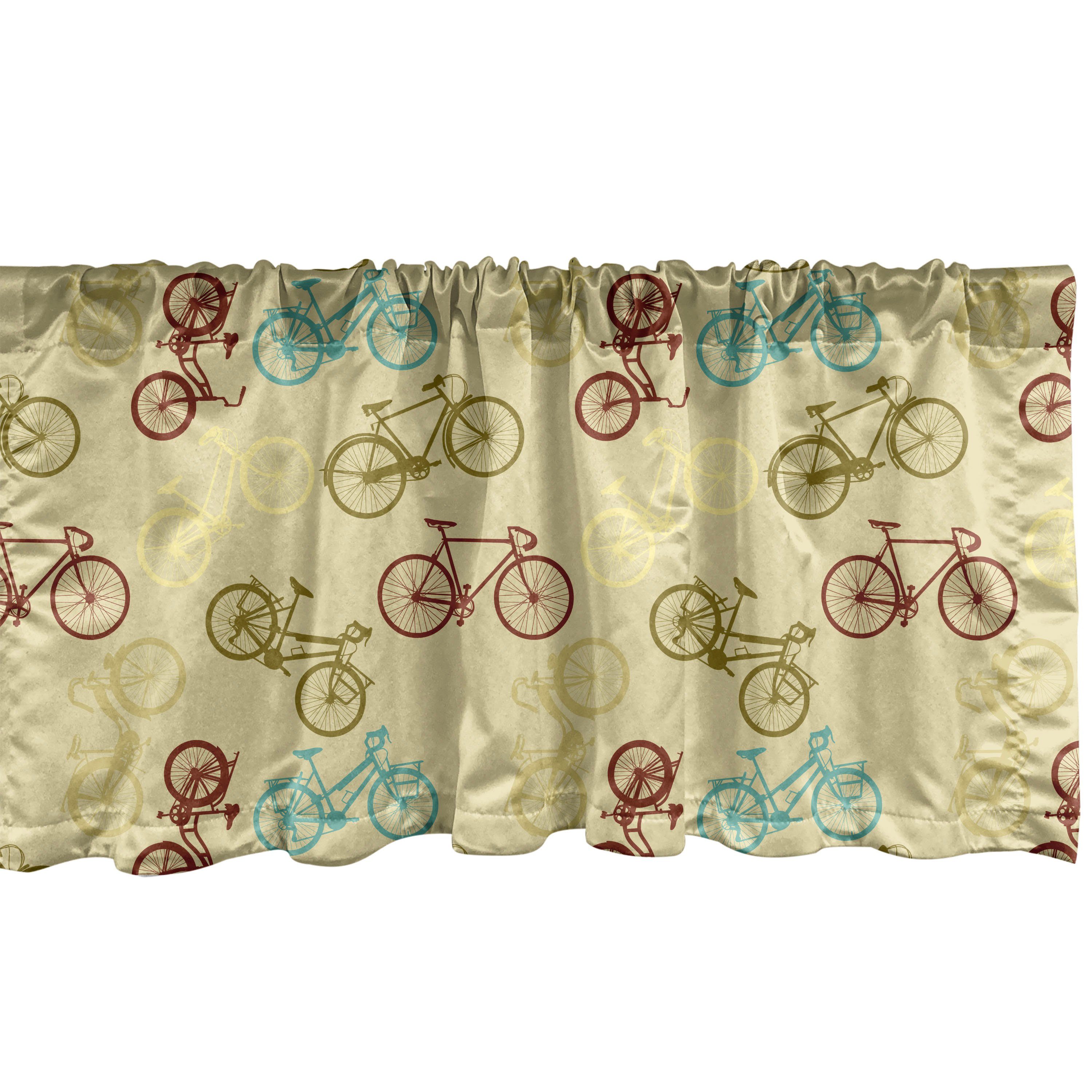Scheibengardine Vorhang Volant für Küche Schlafzimmer Dekor mit Stangentasche, Abakuhaus, Microfaser, Fahrrad Kontrast Vintage-Farben