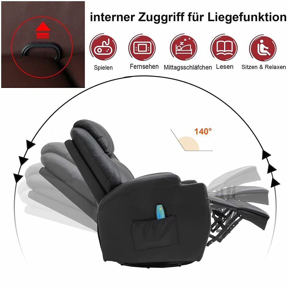 Thanaddo Loungesessel Ruhesessel Liege-Funktion PU Fernsehsessel Liegesessel Relaxsessel mit Grau