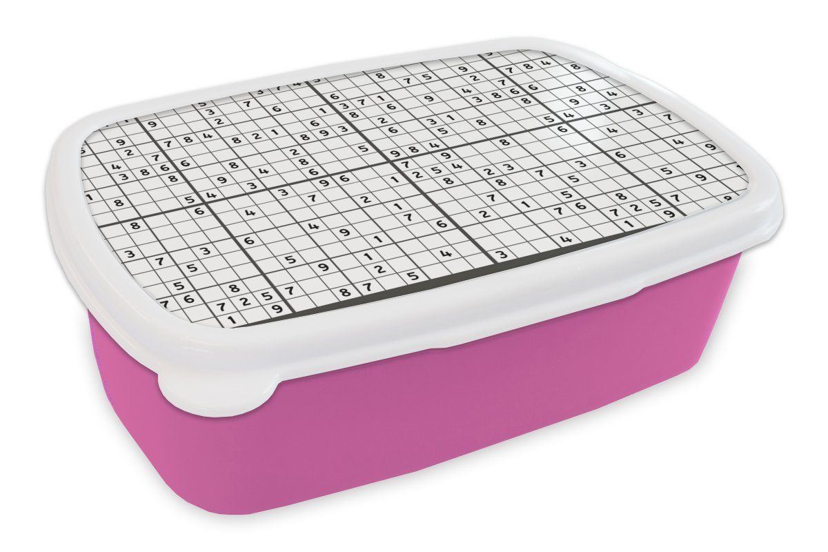 MuchoWow Lunchbox Sudoku - Puzzle - Muster, Kunststoff, (2-tlg), Brotbox für Erwachsene, Brotdose Kinder, Snackbox, Mädchen, Kunststoff rosa