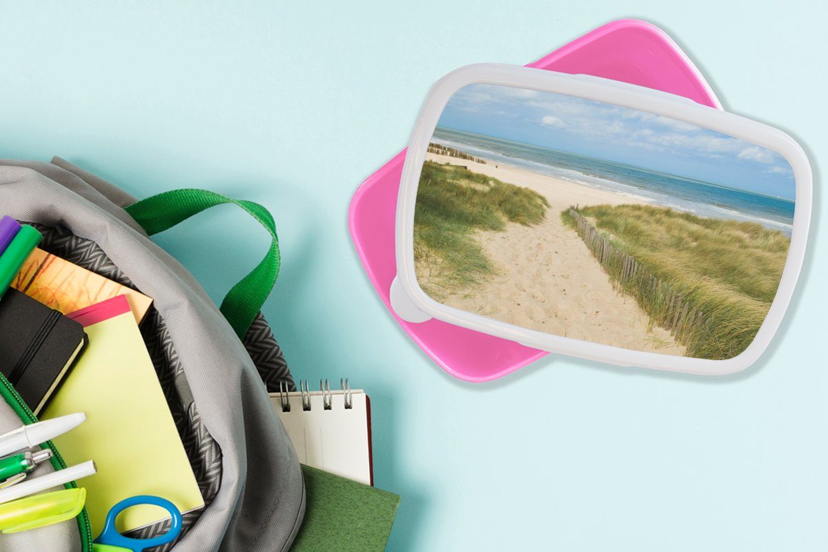 Kunststoff, - rosa Erwachsene, Strand Düne Snackbox, MuchoWow - für Brotbox - Lunchbox Mädchen, Belgien, Kunststoff Kinder, Brotdose (2-tlg), Meer