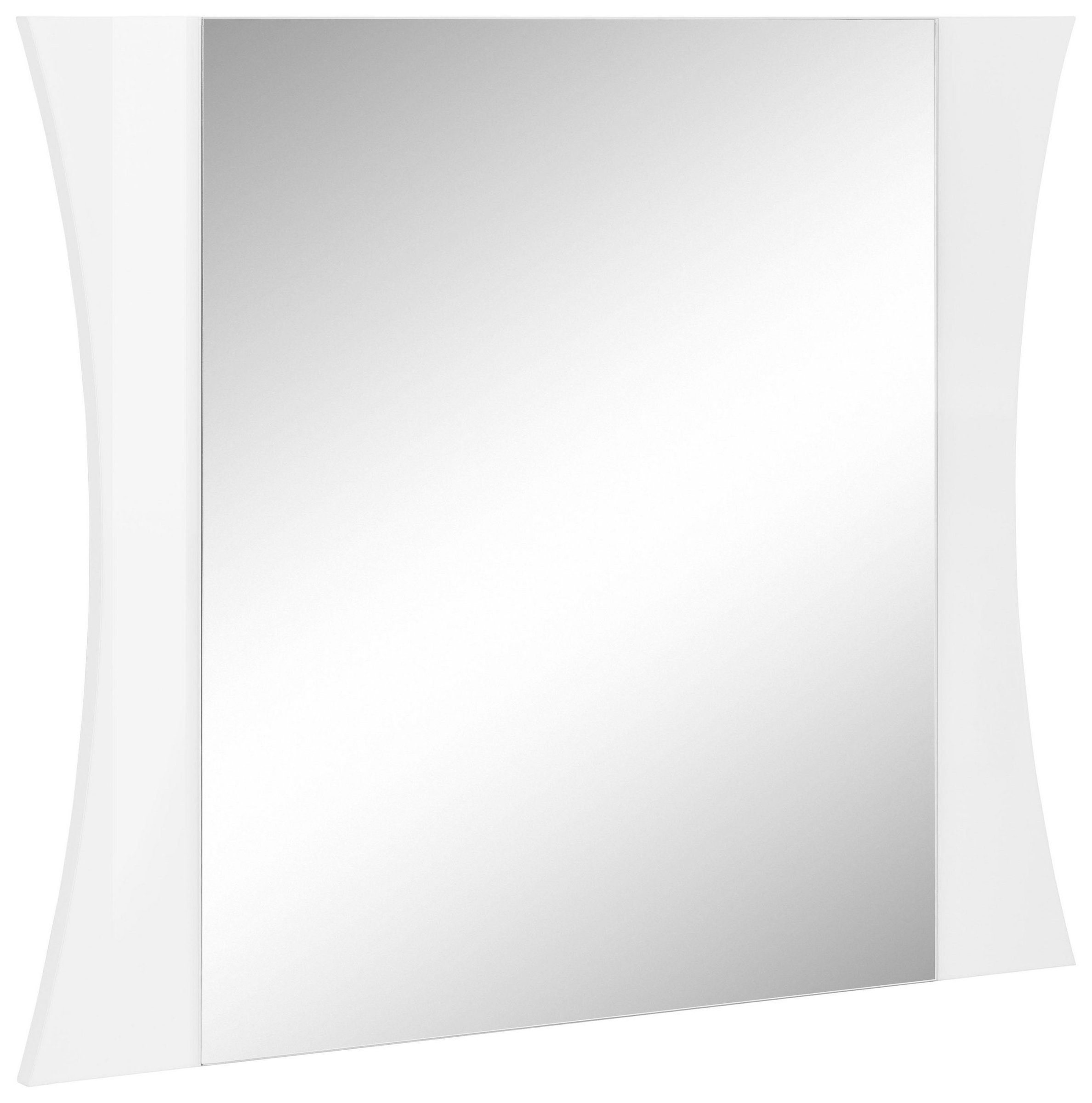 möbelando Wandspiegel Arona, Moderner Spiegel, Trägerplatte aus Spanplatte  in Weiß-Hochglanz. Breite 71 cm, Höhe 60 cm, Tiefe 2 cm