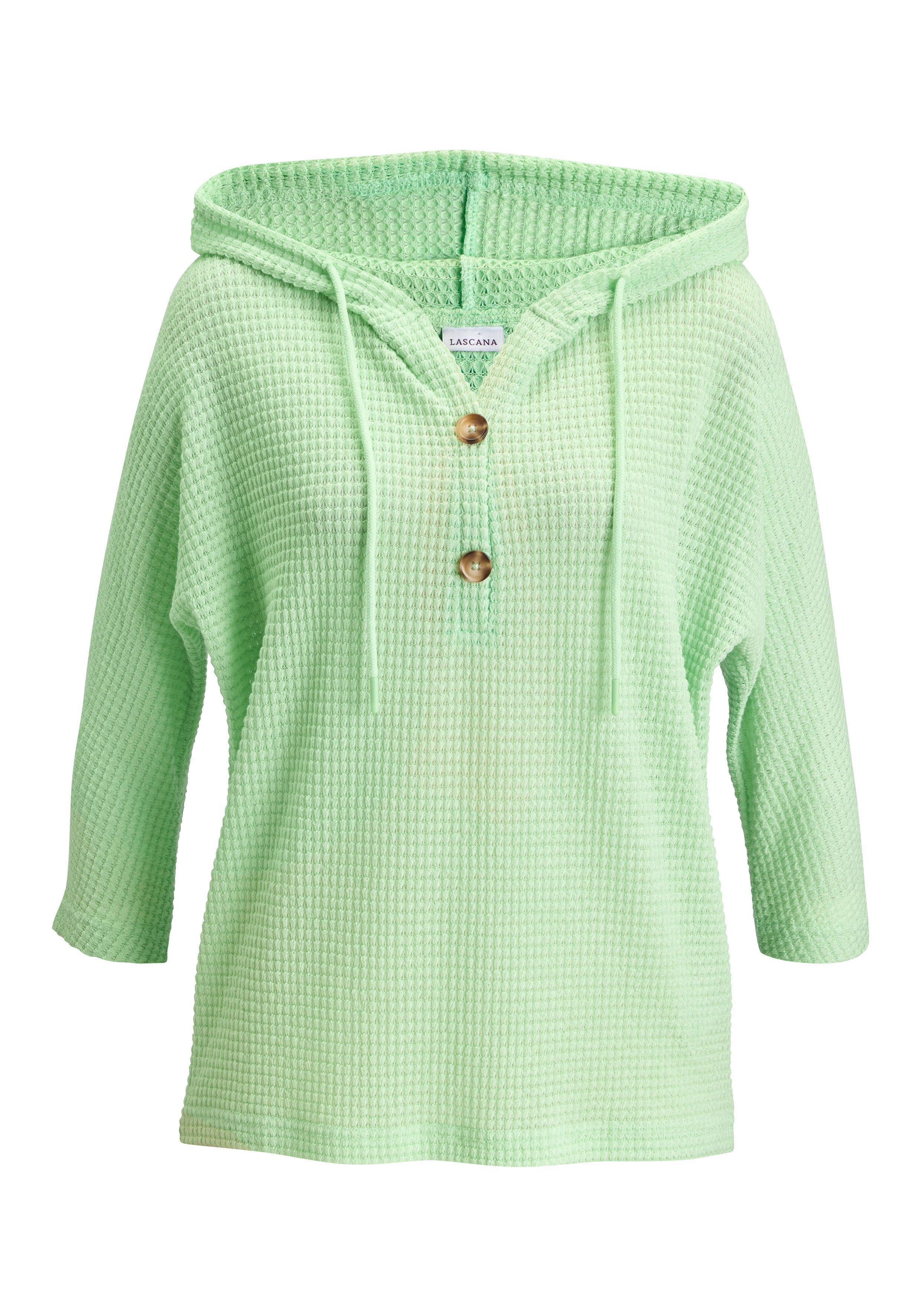 LASCANA Kapuzenshirt aus Waffelstrick mit Knopfleiste – Bild 2 von 5