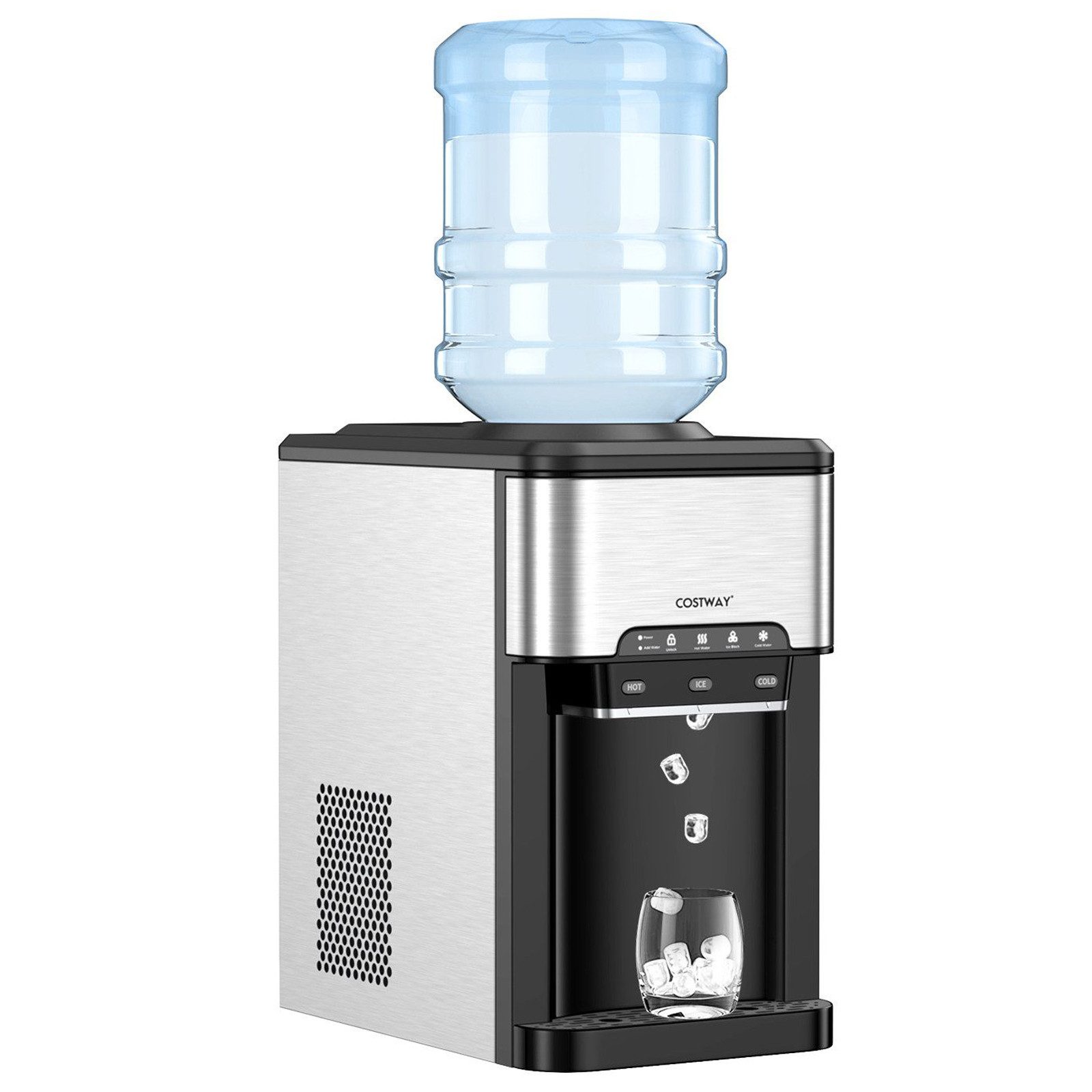 COSTWAY Eiswürfelmaschine 3-in-1 mit Wasserspender, heißes/kaltes Wasser