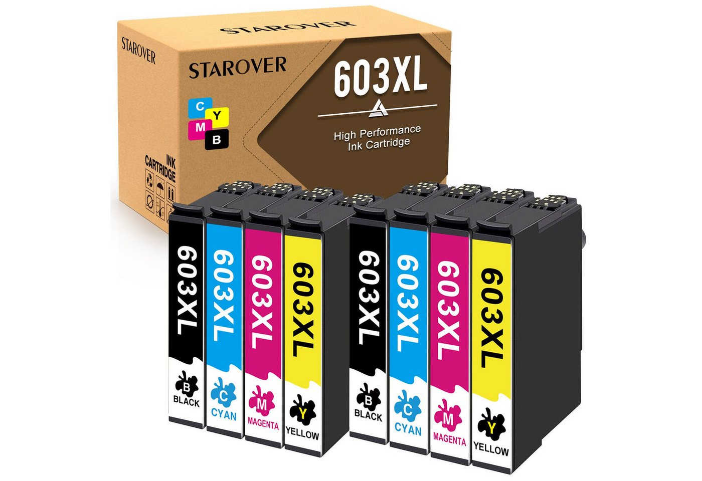 STAROVER 3/4/8er 603XL Kompatibel für EPSON 603 Druckerpatronen Multipack Tintenpatrone (XP-4105 XP-4150 XP-4155 XP3105 XP-3150, WF-2810 WF-2830 XP-2100 XP-2105 XP-2150 XP-2155 XP-3100)