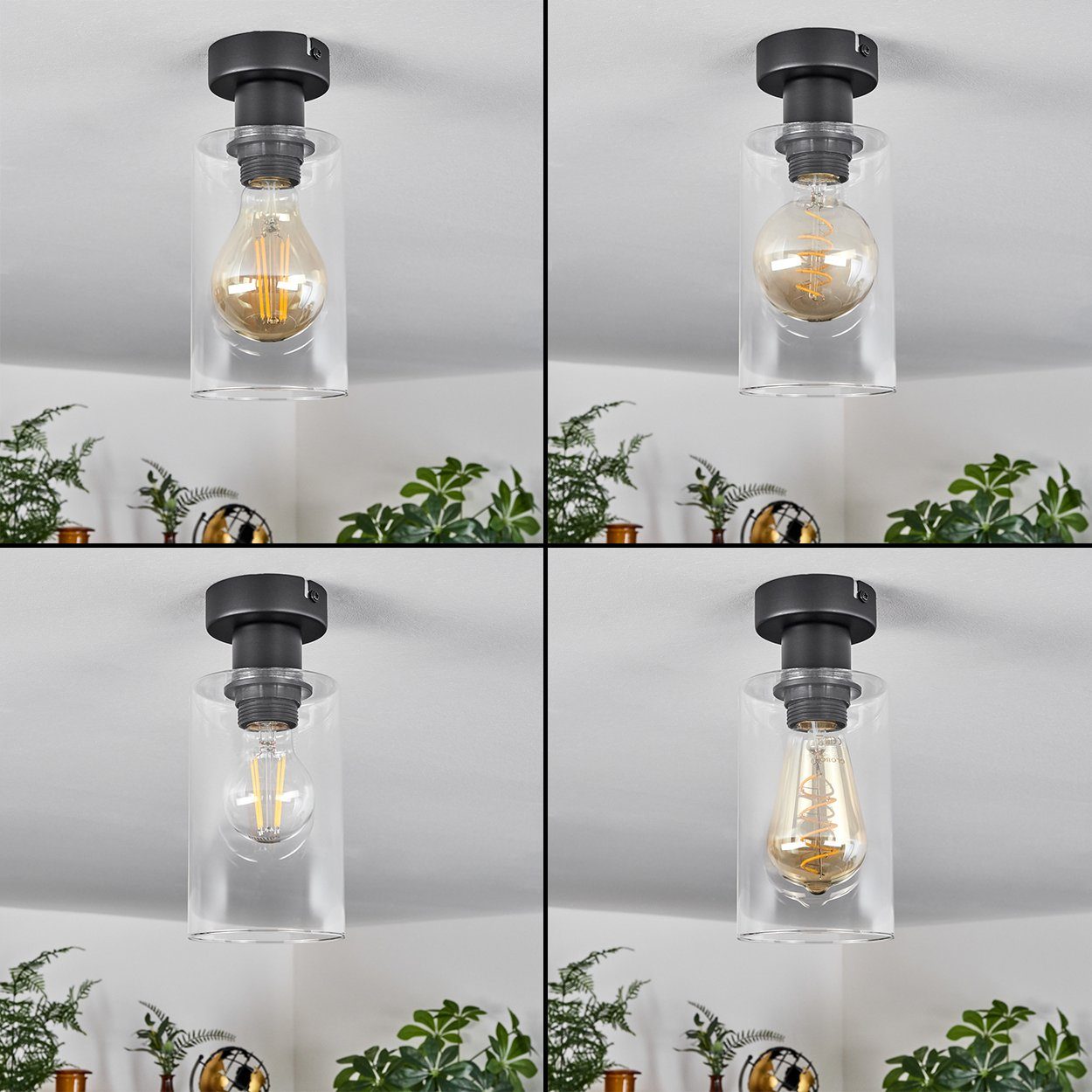 Glas Schwarz/Klar, aus mit moderne x im Leuchte aus Deckenleuchte Schirm (10 Deckenlampe hofstein E27 Retro/Vintage-Design cm), ohne Leuchtmittel, in Metall/Glas 1