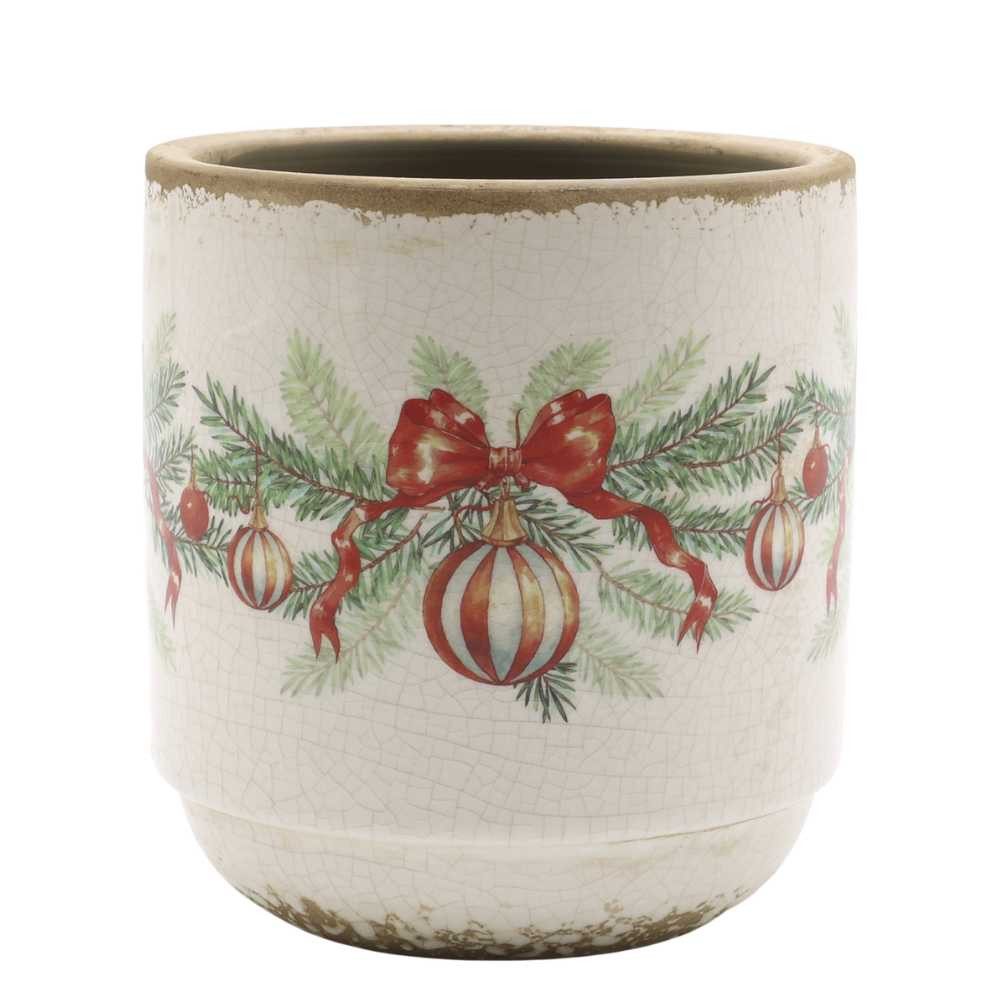 Chic Antique Blumentopf Chic Antique Blumentopf WEIHNACHTSKUGEL und SCHLEIFE Übertopf 13x13 cm