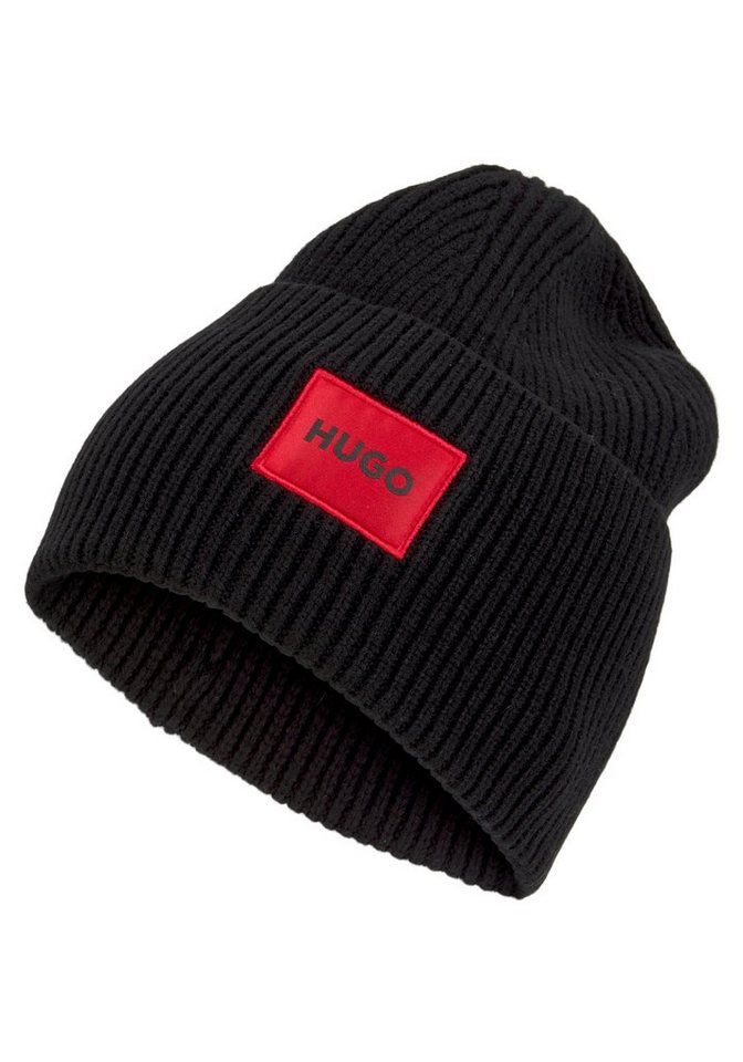 HUGO Beanie Saffa hat 10253885 0 mit rotem HUGO Logo, Die elastische Wolle  ist weich und angenehm zu tragen