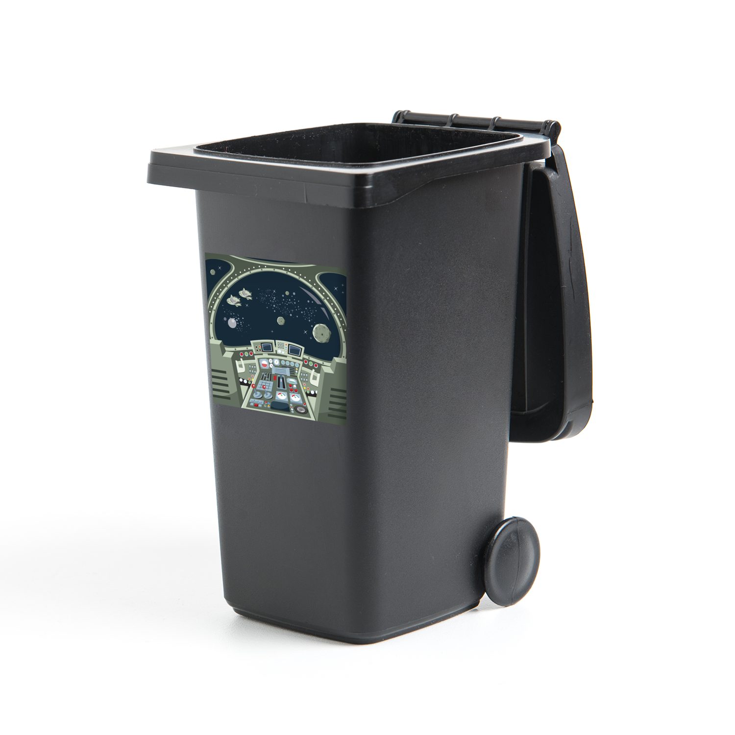 Container, Sticker, des Abfalbehälter Mülleimer-aufkleber, im Cockpits Eine St), Weltraum (1 Illustration Wandsticker Mülltonne, MuchoWow