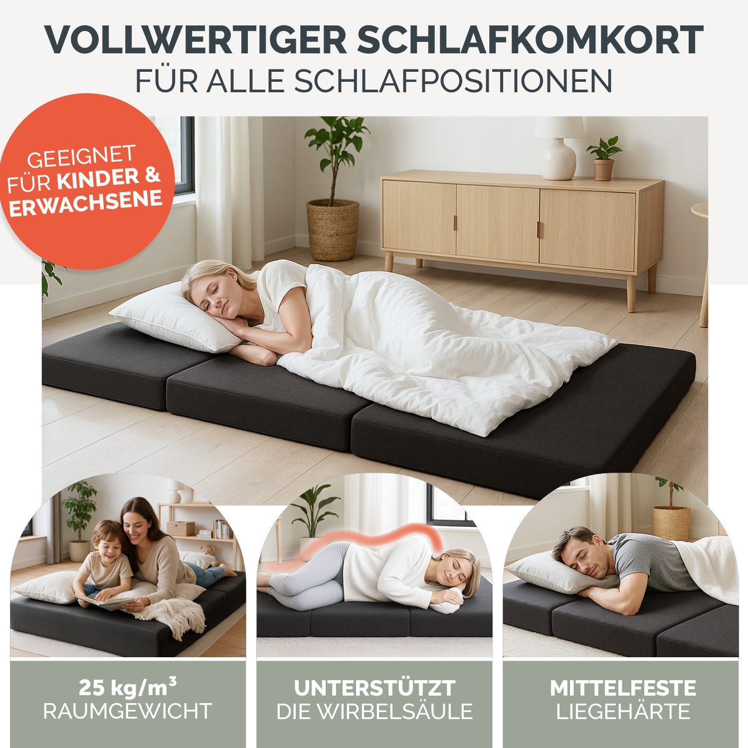 Klappmatratze Klappmatratze- 3teilige Gästematratze klappbar extra dick (14 cm), Blumtal, 14 cm hoch, (hautfreundlich & waschbar), rückenfreundliche Faltmatratz – Bild 4 von 5