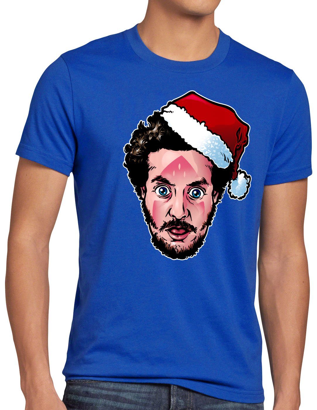T-Shirt bügeleisen Herren Print-Shirt allein style3 weihnachten Marv Bandit blau kevin