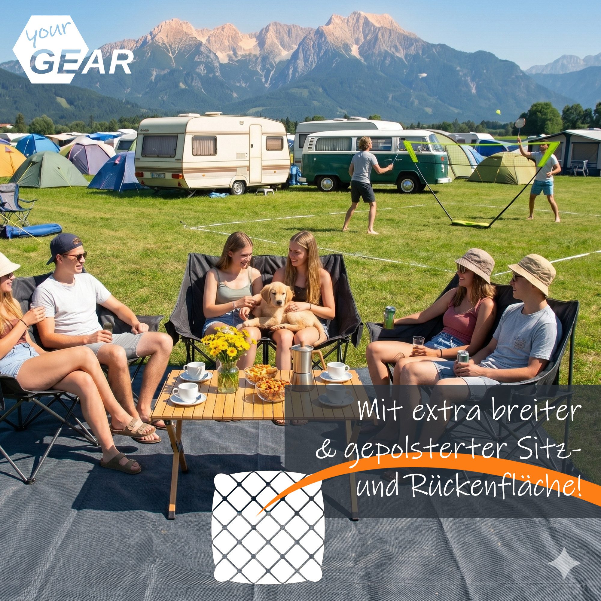 yourGEAR Campingstuhl your GEAR Campingsofa Modena - gepolstertes XXL Sofa für 2 Personen