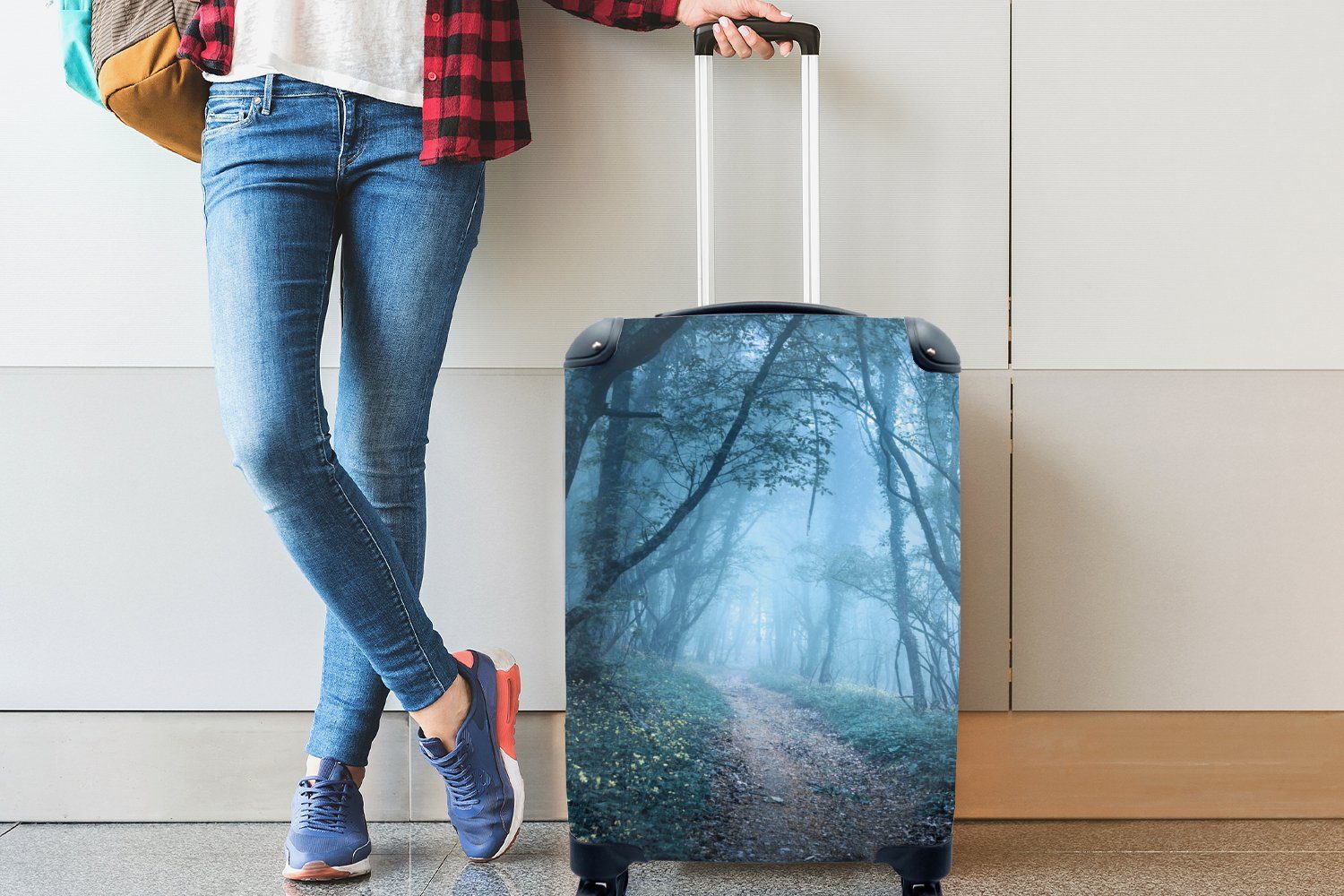 mit 4 Reisekoffer - Reisetasche rollen, - Handgepäckkoffer Bäume Handgepäck Ferien, Trolley, für Rollen, Nebel, Natur MuchoWow
