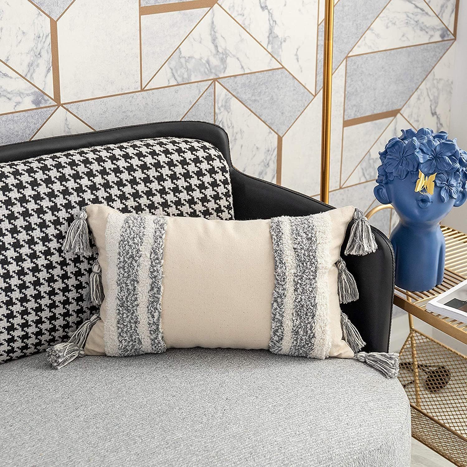 UE Stock Kissenbezug Dekorative Boho Kissenbezug 30 x 50cm Grau Weiß Kissen günstig online kaufen