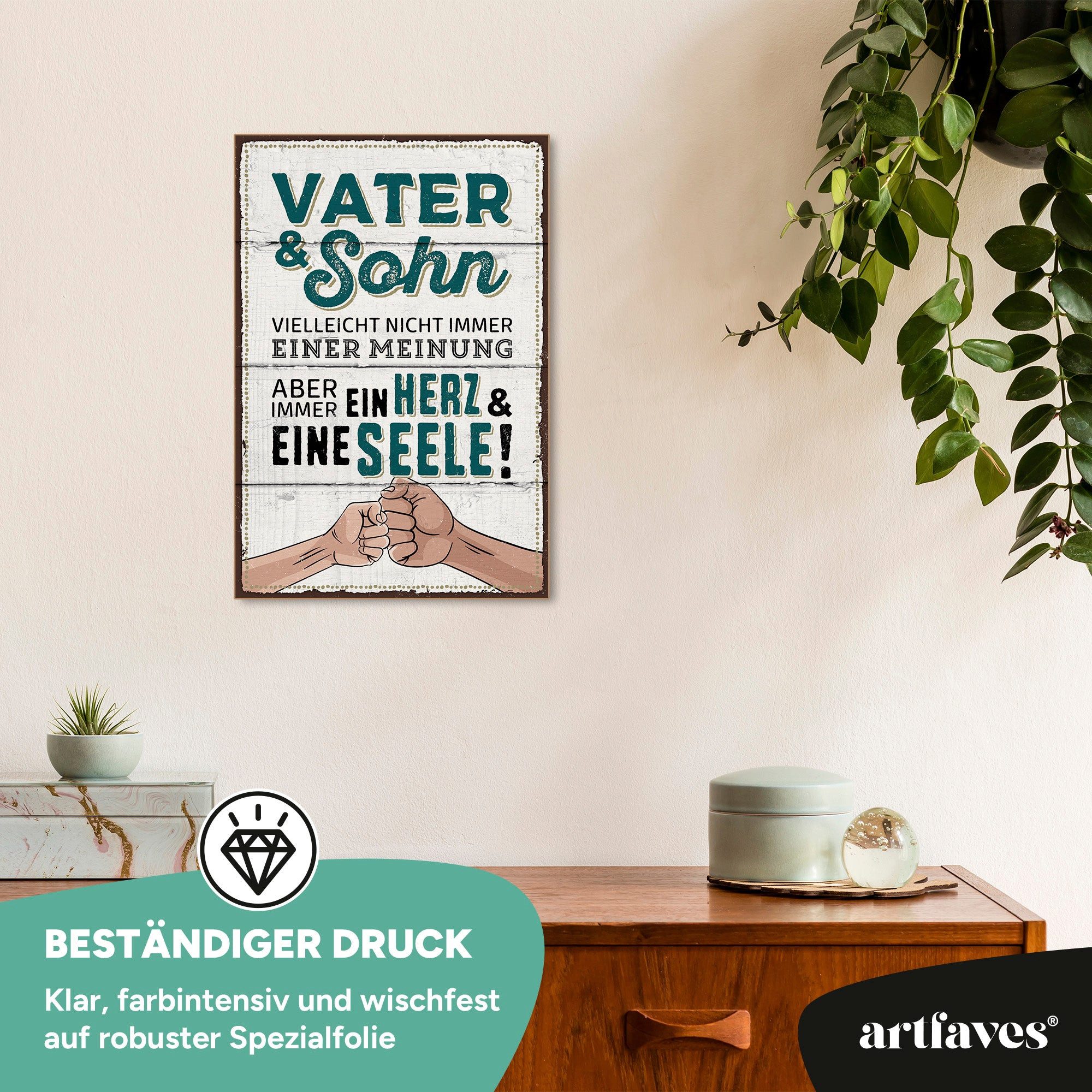 ARTFAVES Holzbild Schild mit Spruch - VATER & SOHN - Ein Herz und eine Seele - Vatertag – Bild 3 von 5