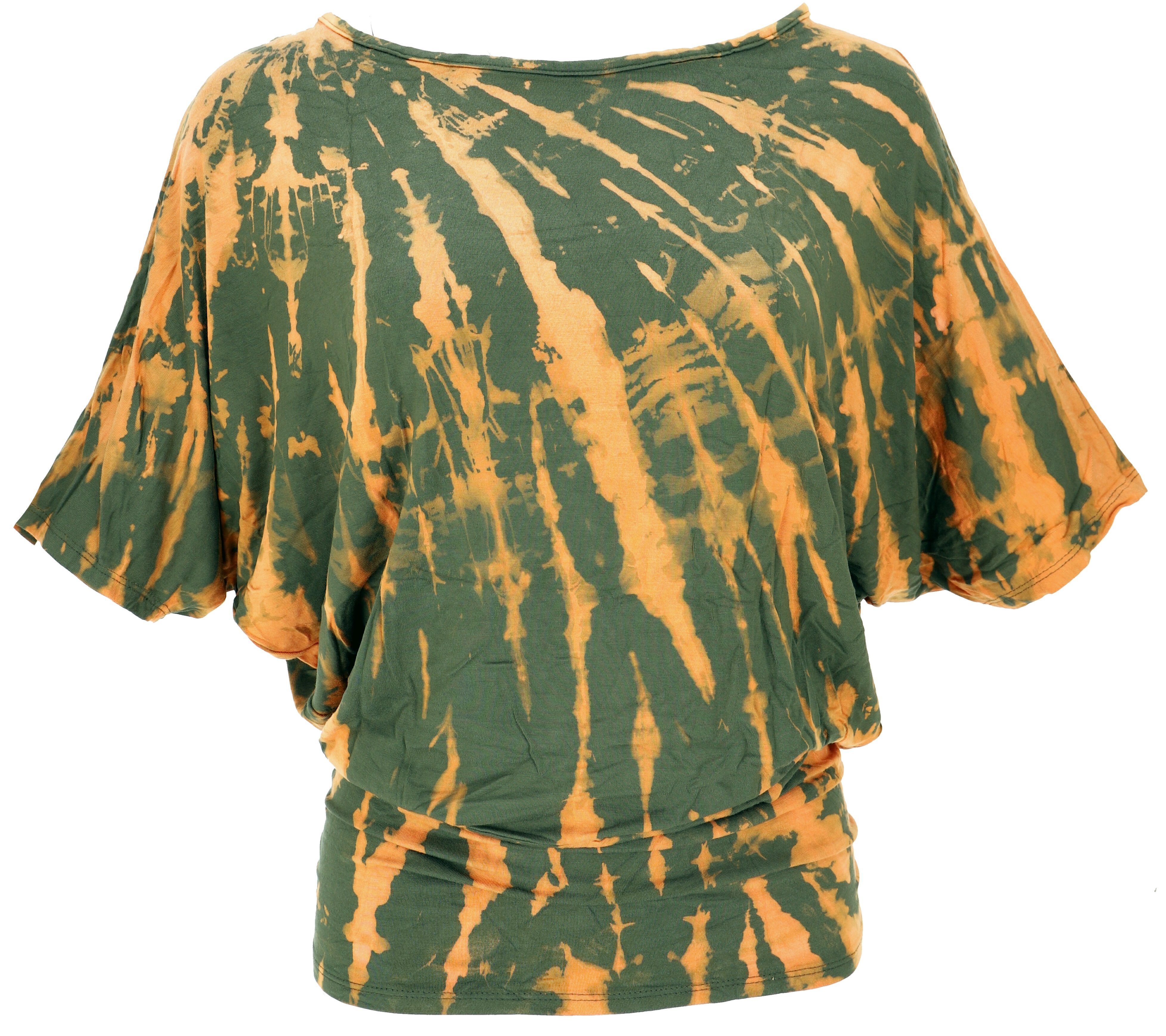 Guru-Shop T-Shirt Batikshirt mit Fledermausärmeln, lockeres.. Festival, Ethno Style, Hippie, alternative Bekleidung