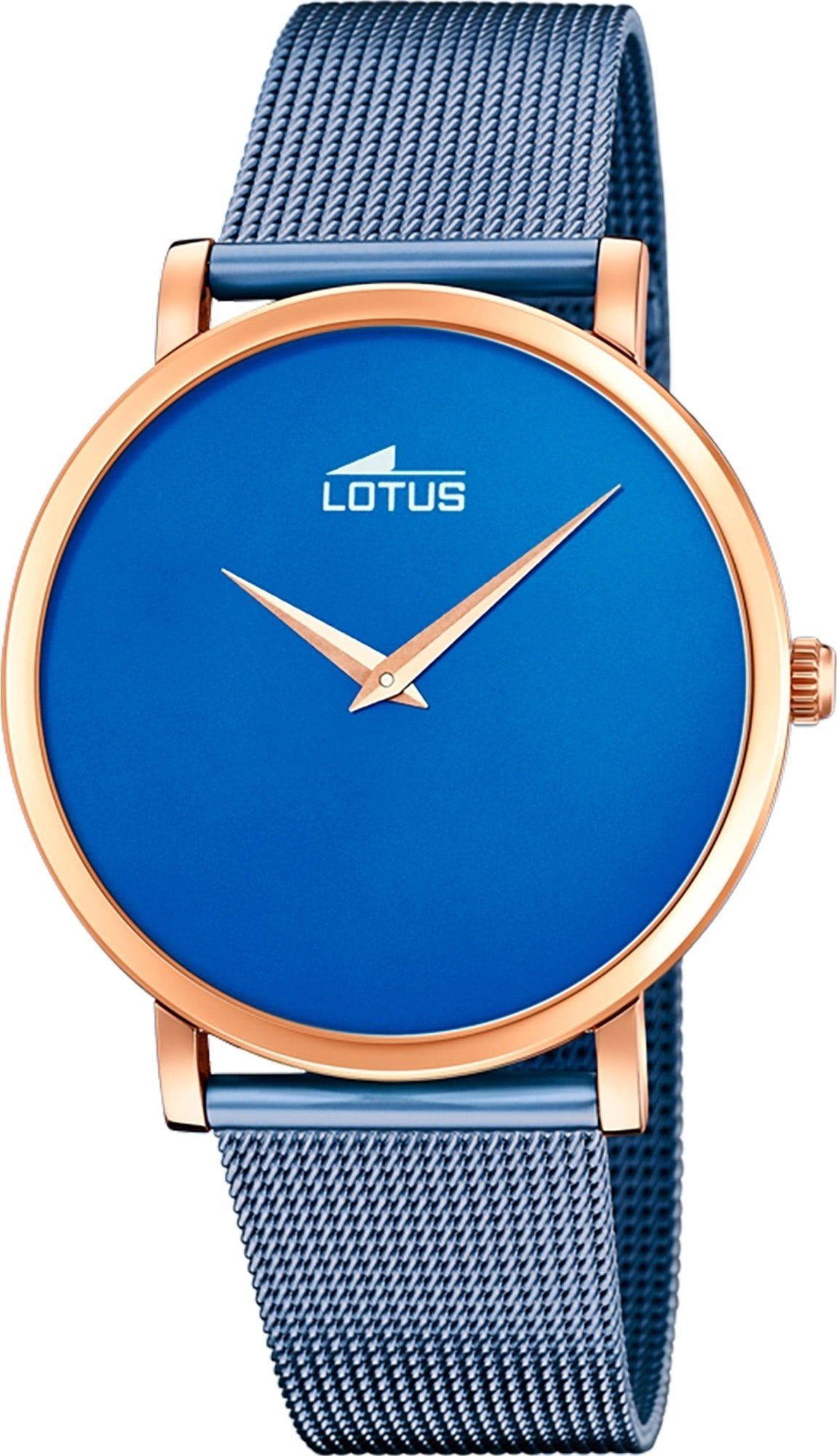 Lotus Quarzuhr Lotus Herren Edelstahlarmband blau Armbanduhr Herrenuhr rund, groß (ca. Minimalist, 40mm)