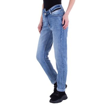 Ital-Design Straight-Jeans Damen Freizeit Jeansstoff Stretch Straight Leg Jeans in Blau