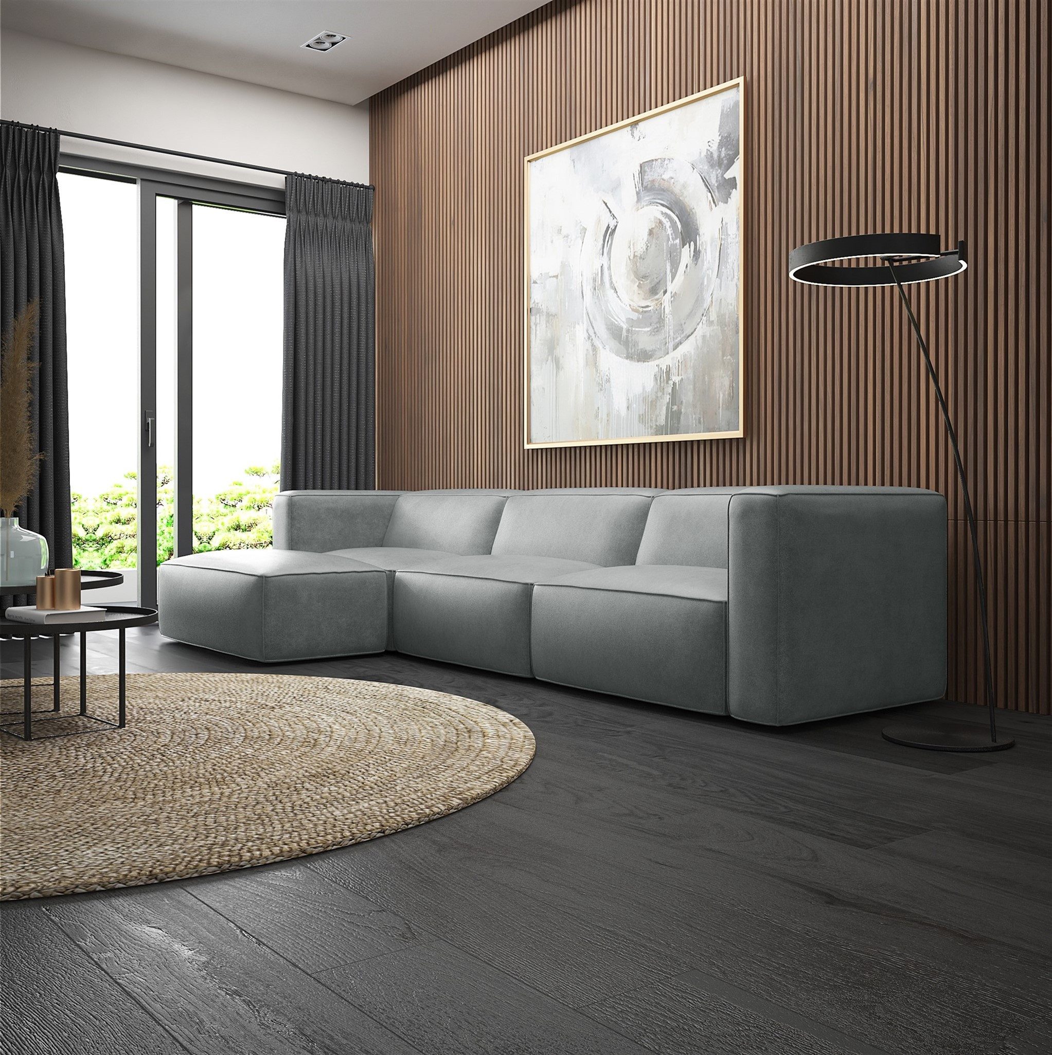 Fun Möbel Ecksofa Designersofa Sofa HELMER in Stoff Pola, Ottomane Rechts oder Links, Rundumbezug