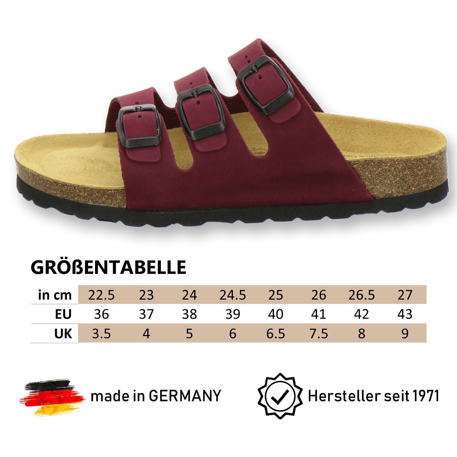 Damen AFS-Schuhe Made Germany aus Fußbett, mit Leder 2133 Pantolette für in beere
