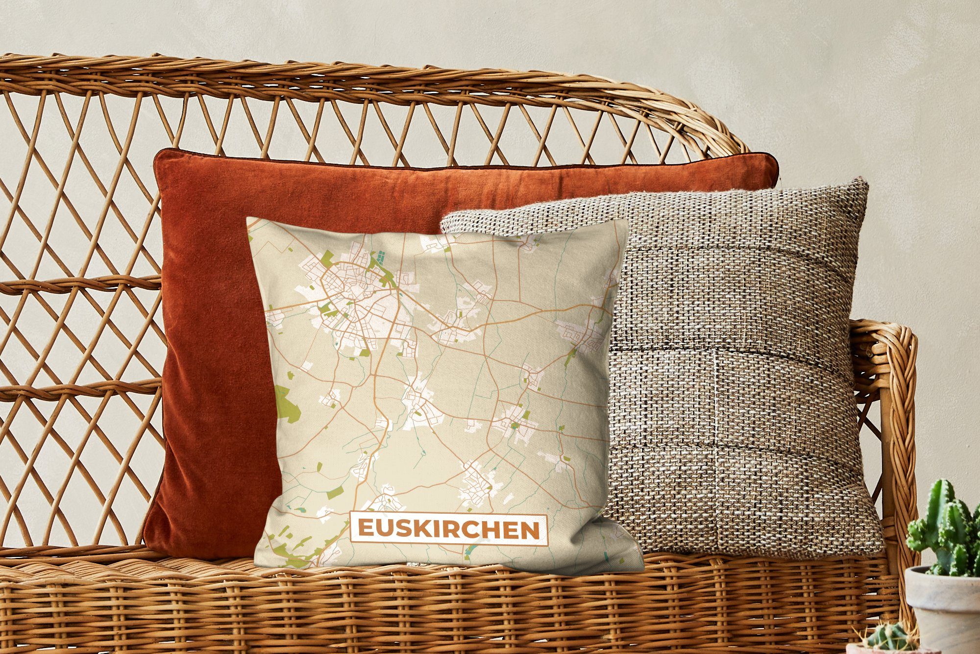 Schlafzimmer, Dekokissen mit Stadtplan Karte MuchoWow - Zierkissen - Vintage, für Euskirchen - Wohzimmer, Deko, Sofakissen Karte Füllung -