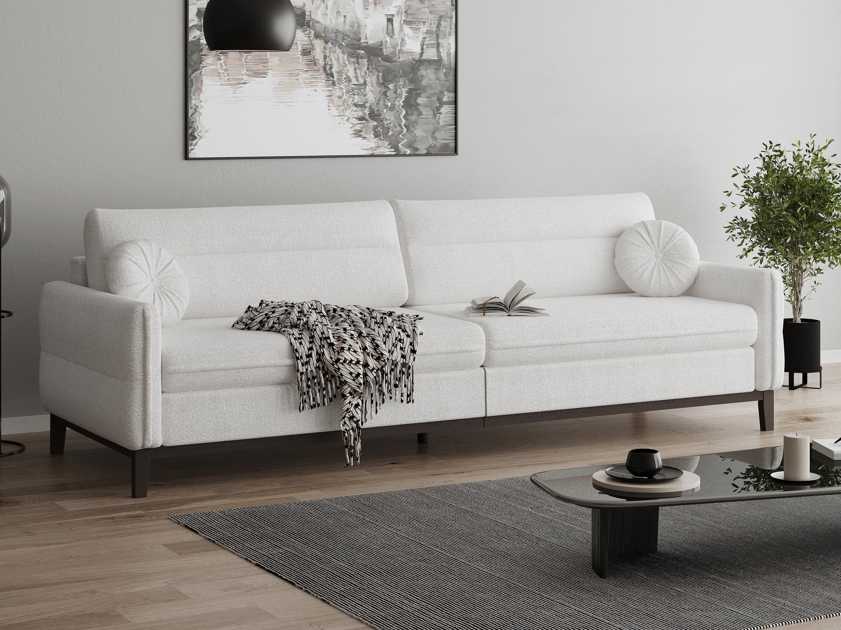 Beautysofa 3-Sitzer BELWEDER 268 cm – modernes Designer Sofa mit Ziernähten, Wellenfederung & HR-Schaum, Zur Auswahl in modernen Beige- oder Grautönen.