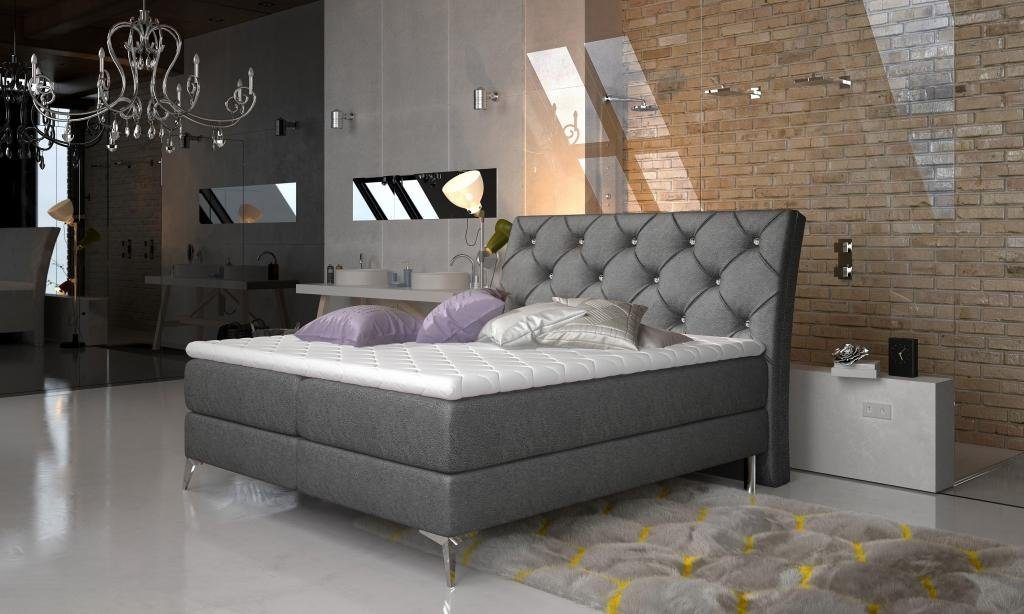 JVmoebel Modern Bett Polster Design grau Barock Bett Stil Doppel Textil