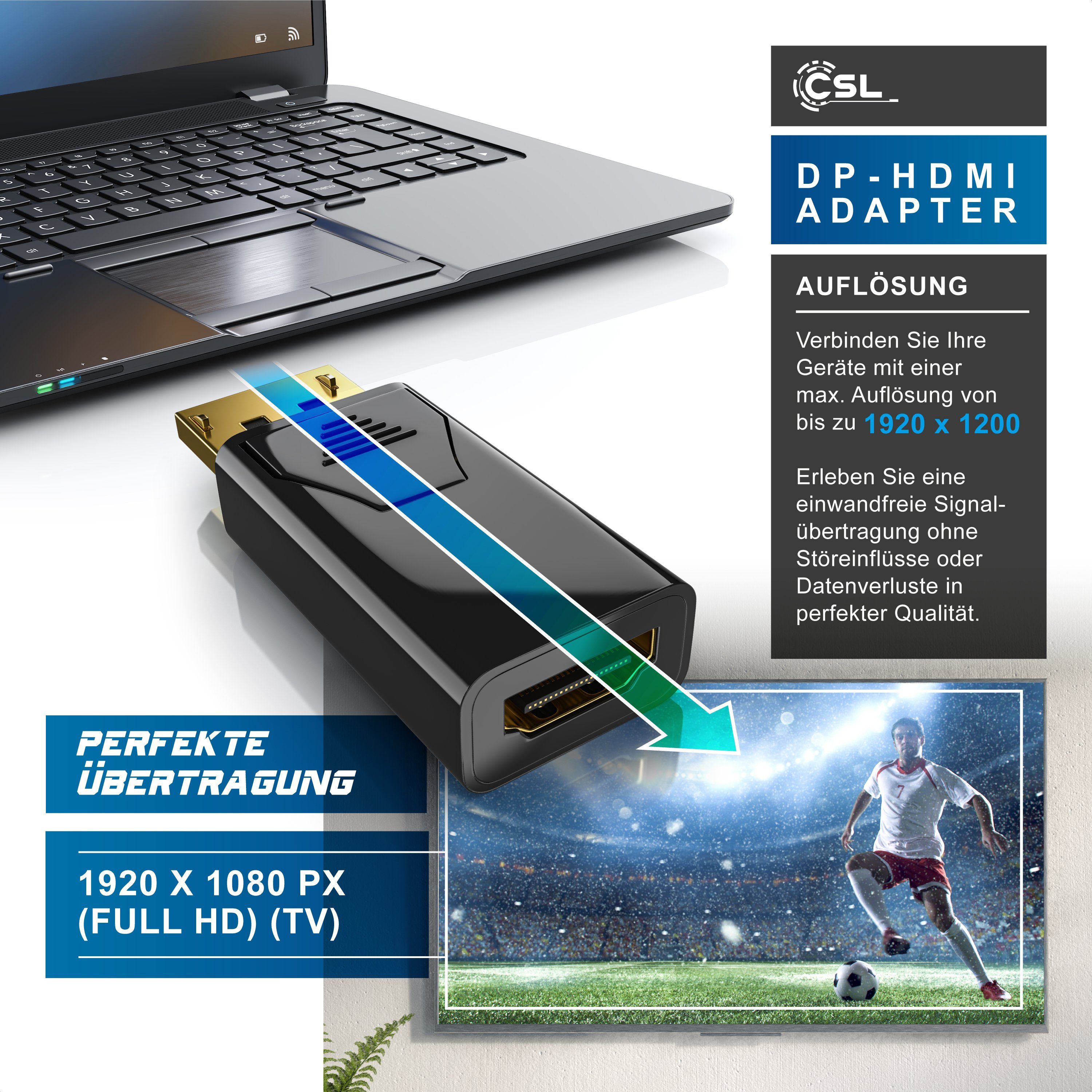 CSL Audio- & Video-Kabel, DisplayPort, HDMI Typ A, DP auf HDMI Adapter mit Audioübertragung, Full HD 1080p