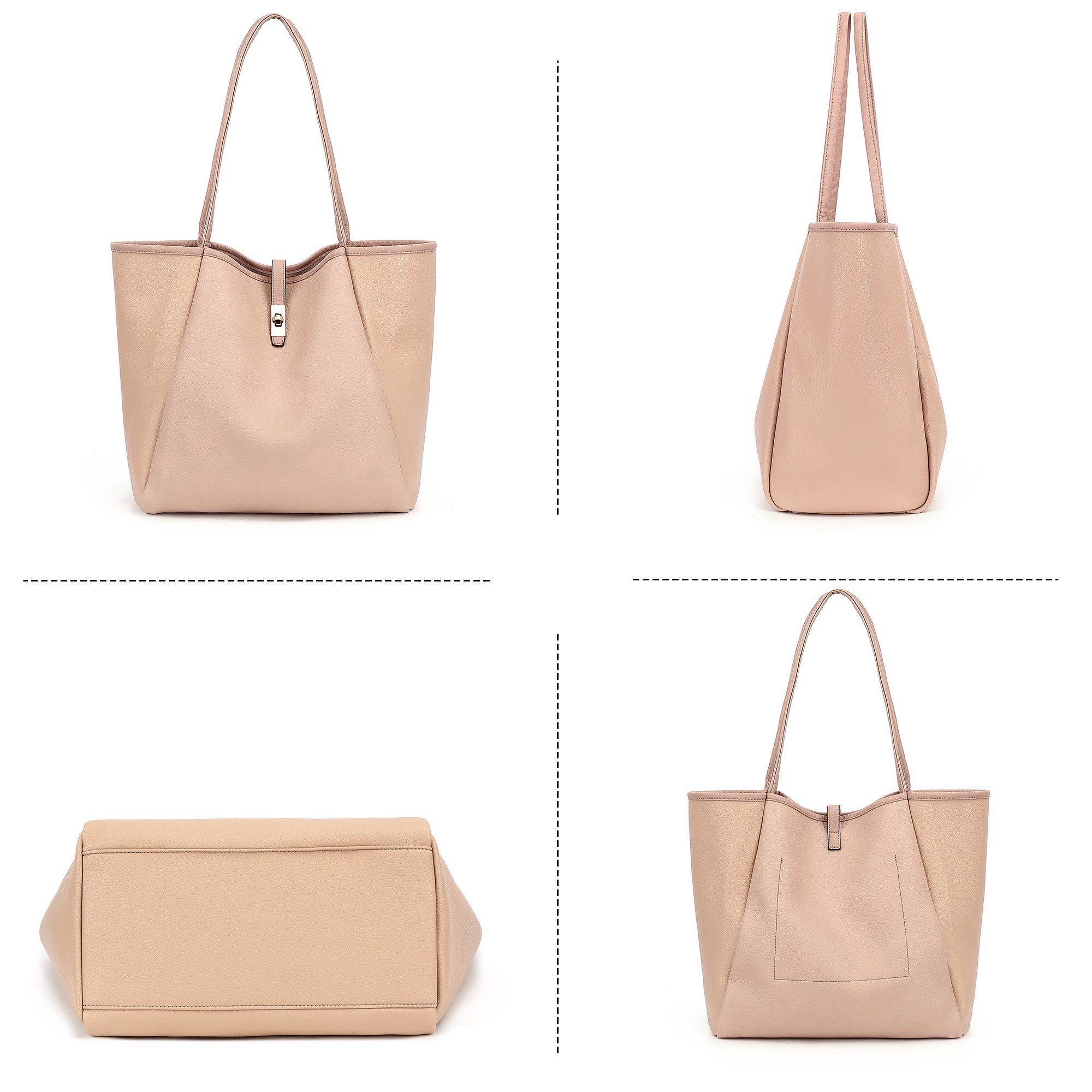 TAN.TOMI Schultertasche Damen Umhängetasche PU Leder Tote Shopper Bag Reise Geldbörse, Mit Drehverschluss und Innentasche für Arbeit, Schule, Einkauf