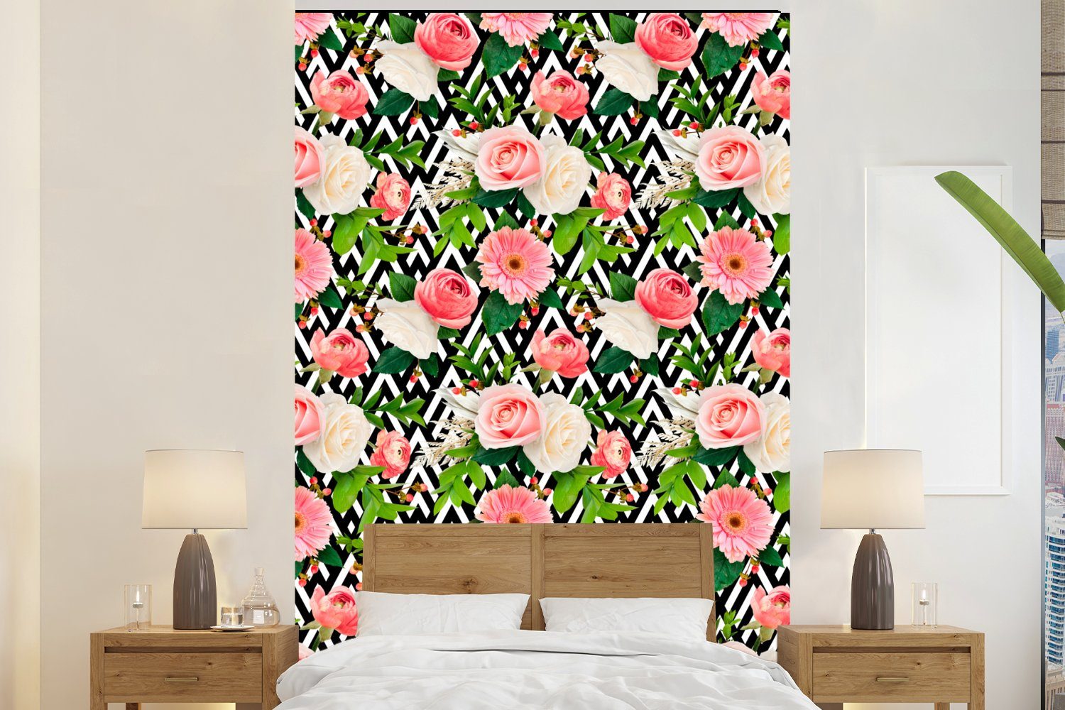 Rosen, - (3 Blumen Montagefertig MuchoWow Wandtapete Farben Wohnzimmer, Matt, Tapete Vinyl Fototapete - bedruckt, St), für