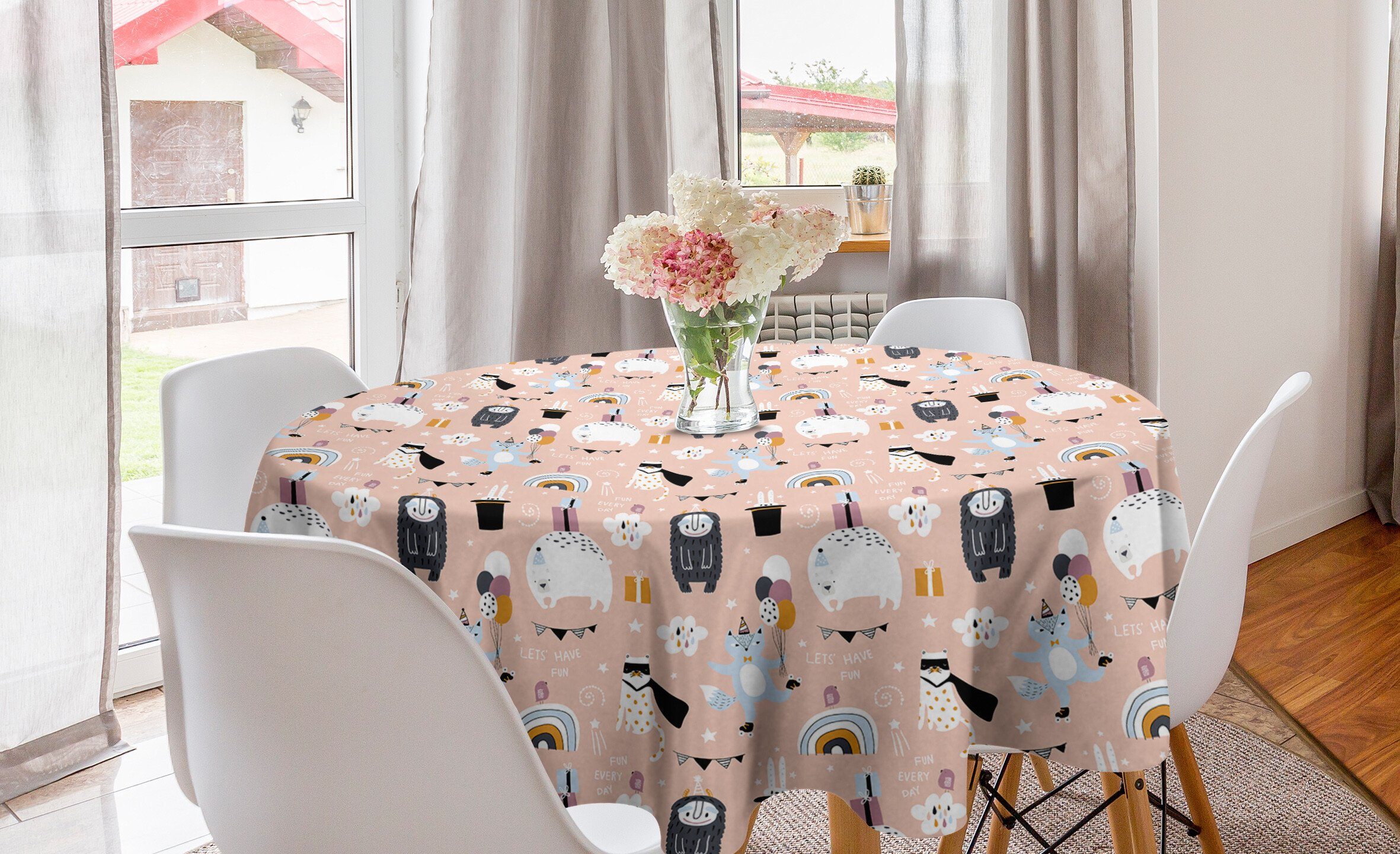 Abakuhaus Tischdecke Kreis Tischdecke Abdeckung für Esszimmer Küche Dekoration, Geburtstagsparty Tiere und Monster