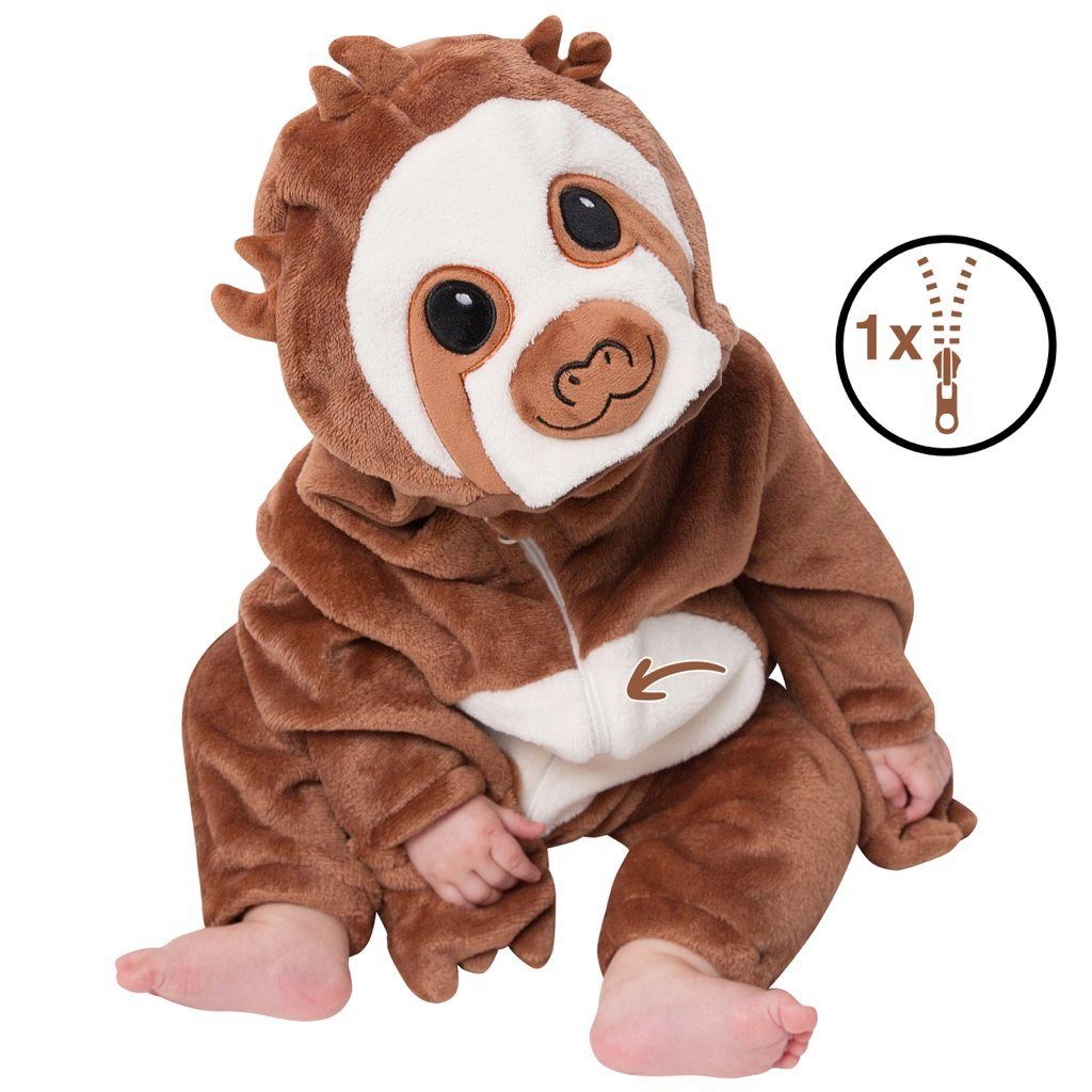 Corimori Strampler Baby Onesie Jumpsuit Kostüm in den Größen 60-90cm (1-tlg) Strampler, Fasching, Kigurumi, Tierkostüme, Babys, Faultier "Henry" – Bild 2 von 5