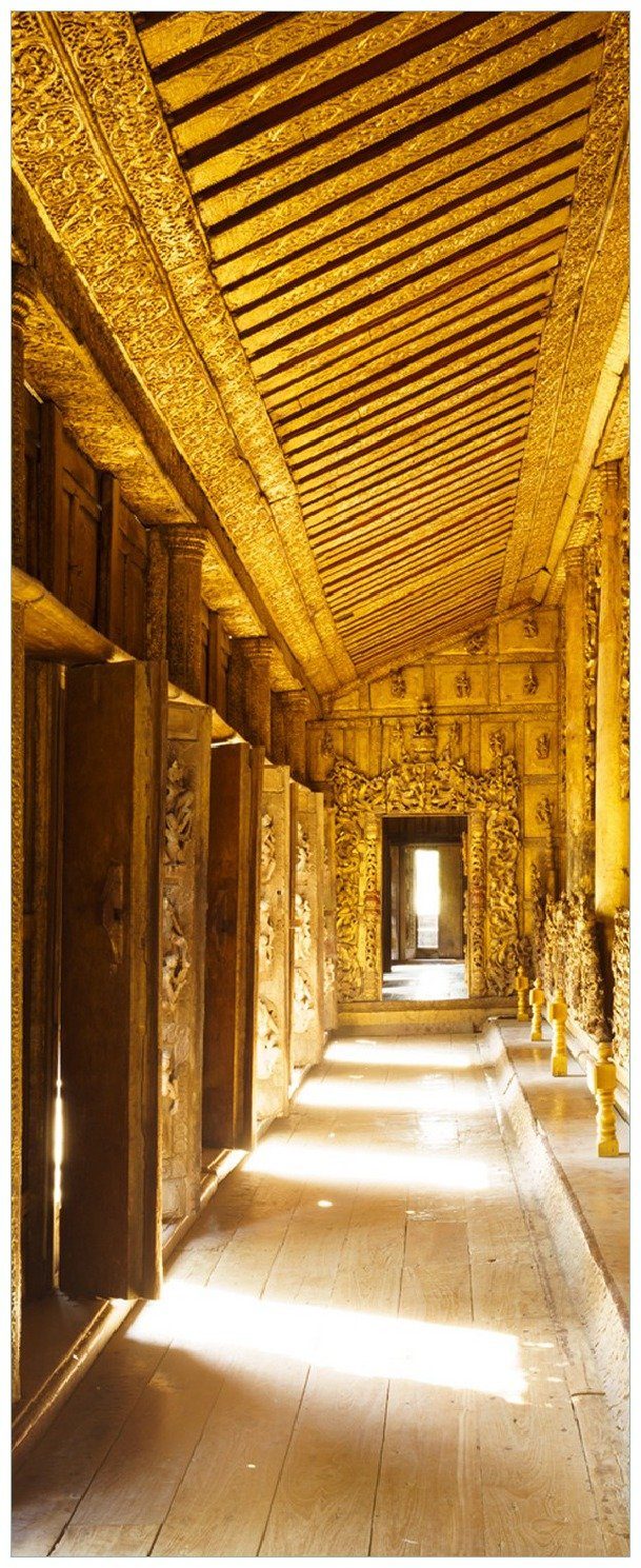 Wallario aus - Buddhistischer Holz Mandaley Memoboard Tempel