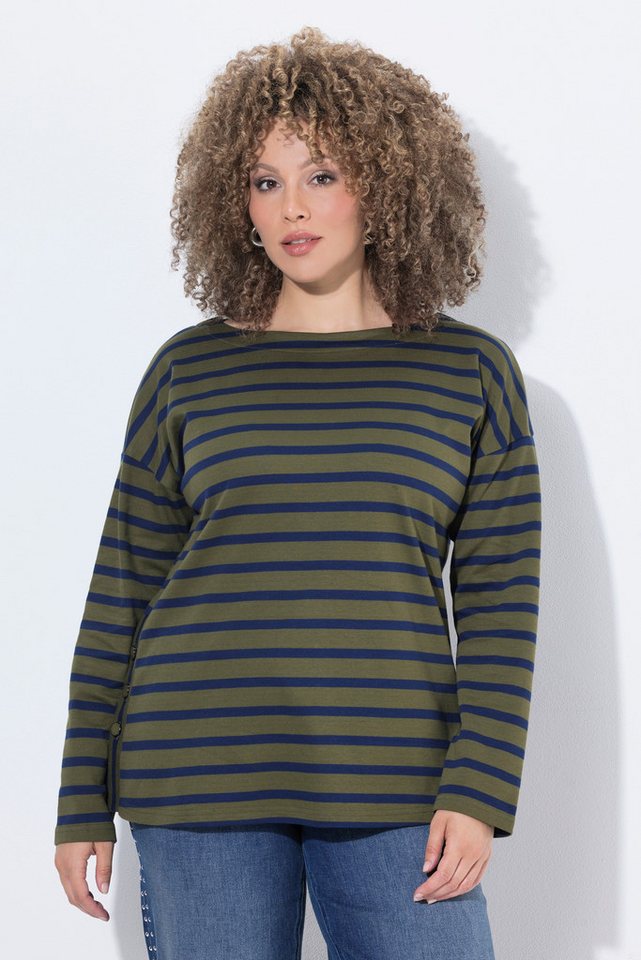 Ulla Popken T-Shirt Shirt Ringel Oversized U-Boot-Ausschnitt Langarm
