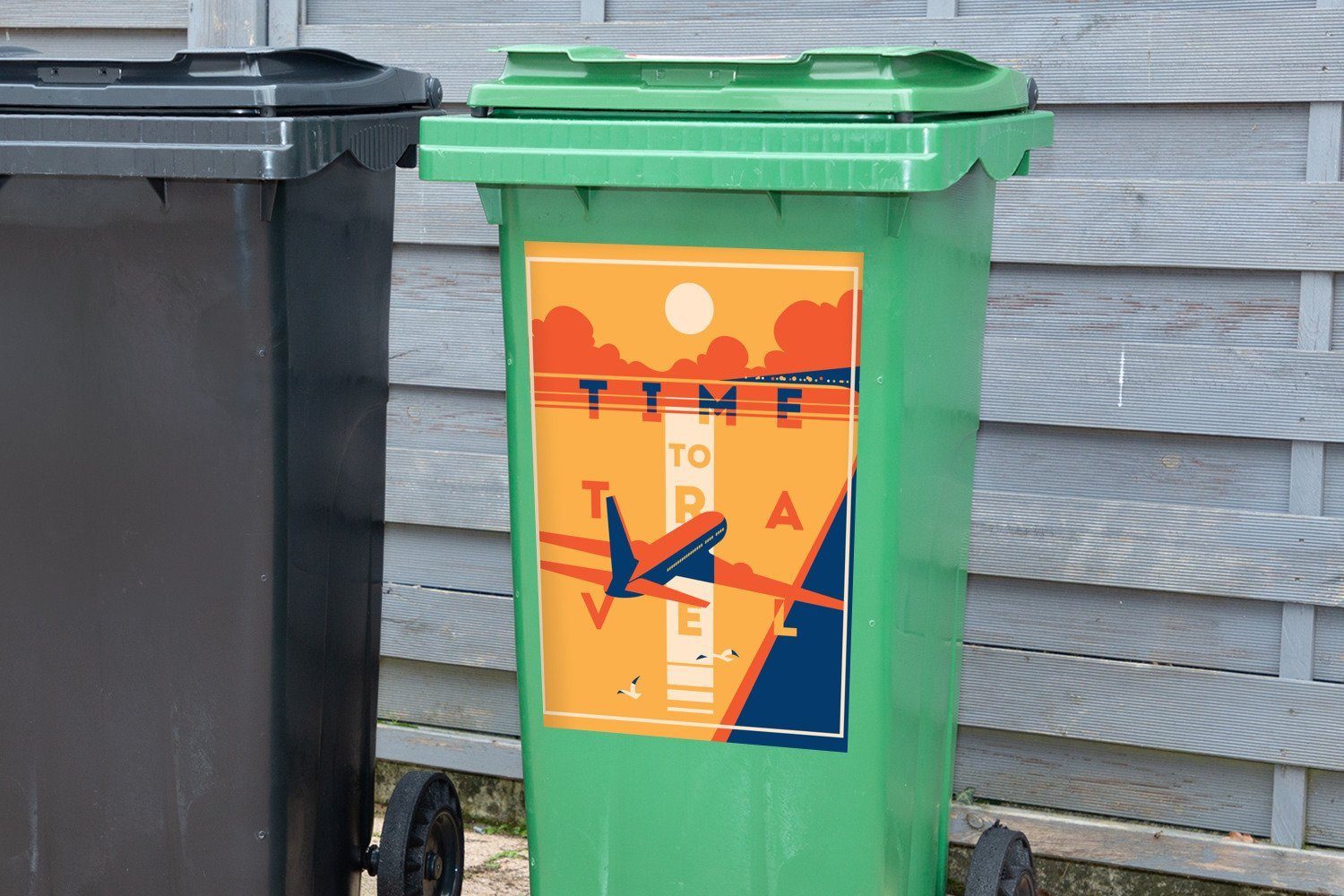 Mülltonne, St), Wandsticker Zitate Reisen Sticker, (1 Mülleimer-aufkleber, Container, MuchoWow Abfalbehälter - - Flugzeug