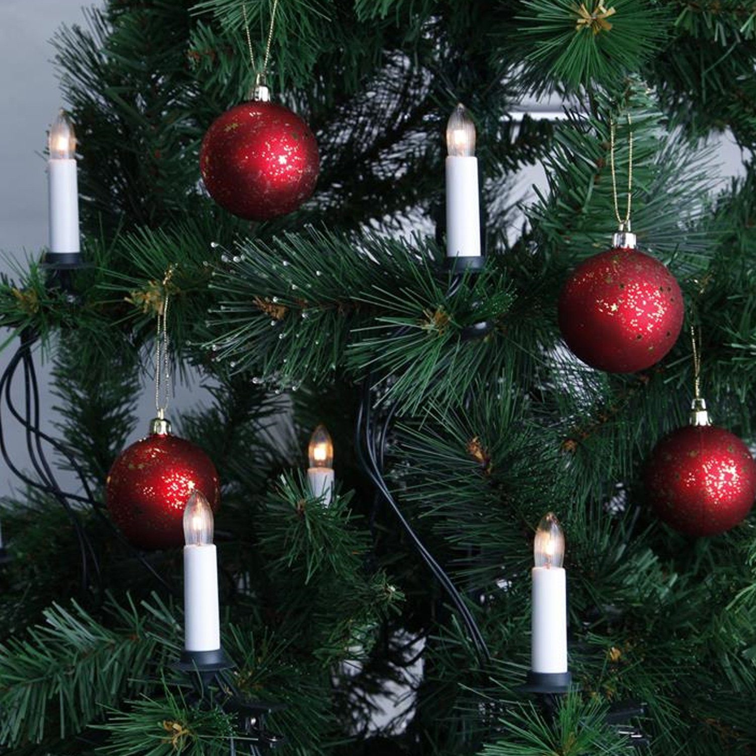 Weihnachtsbaumkette Christbaumkerzen 12m E10 TRADING 25-flammig Innen, Baumkerzen 25 STAR Kerzenlichterkette
